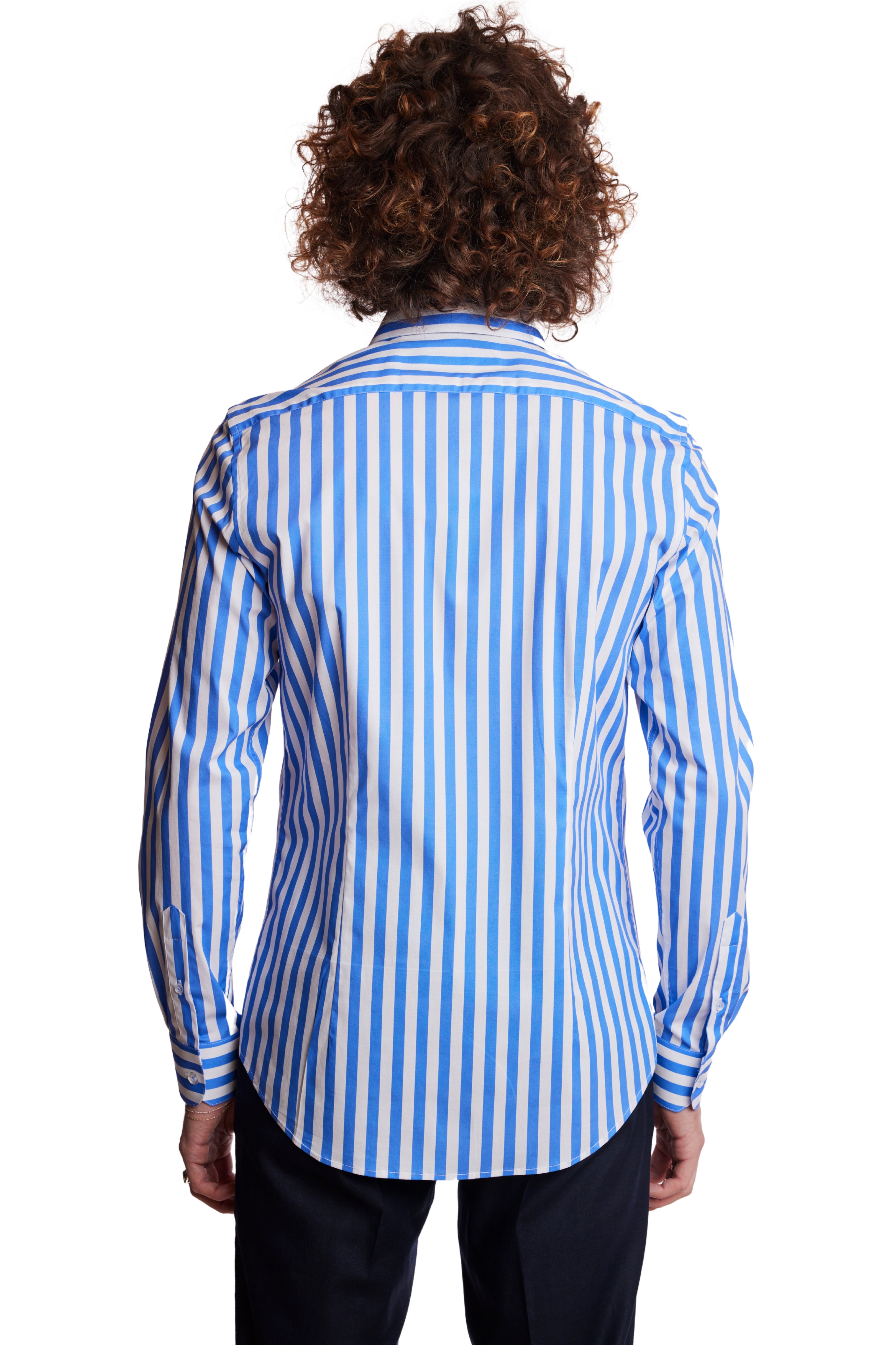 Samuel Spread Collar Shirt - Blue & White Wide Stripes