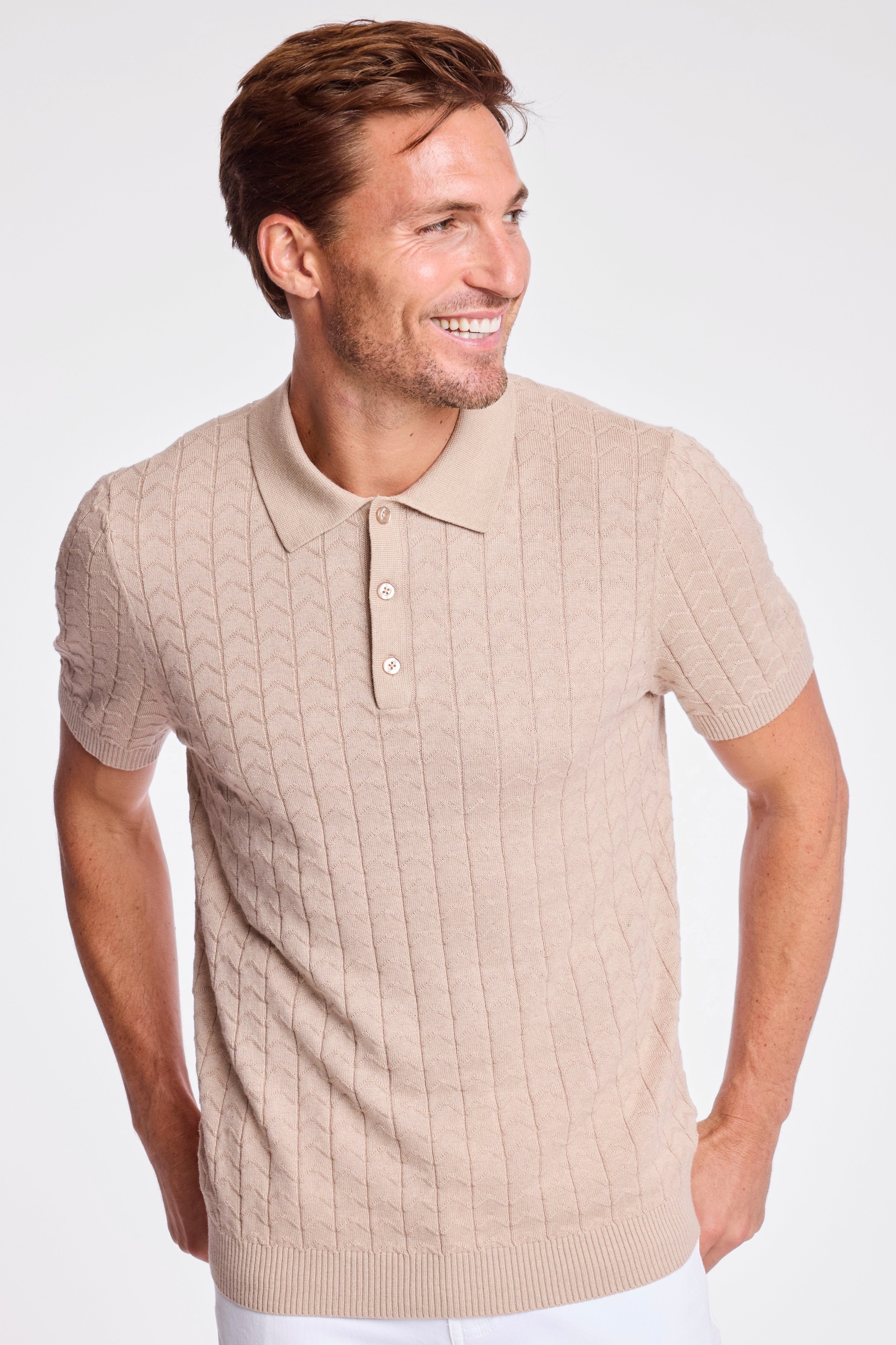 3 Button Polo - Sandy Oatmeal