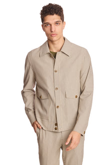  Milo Buttoned Bomber Jacket  - slim - Grey Tan Cream Seersucker