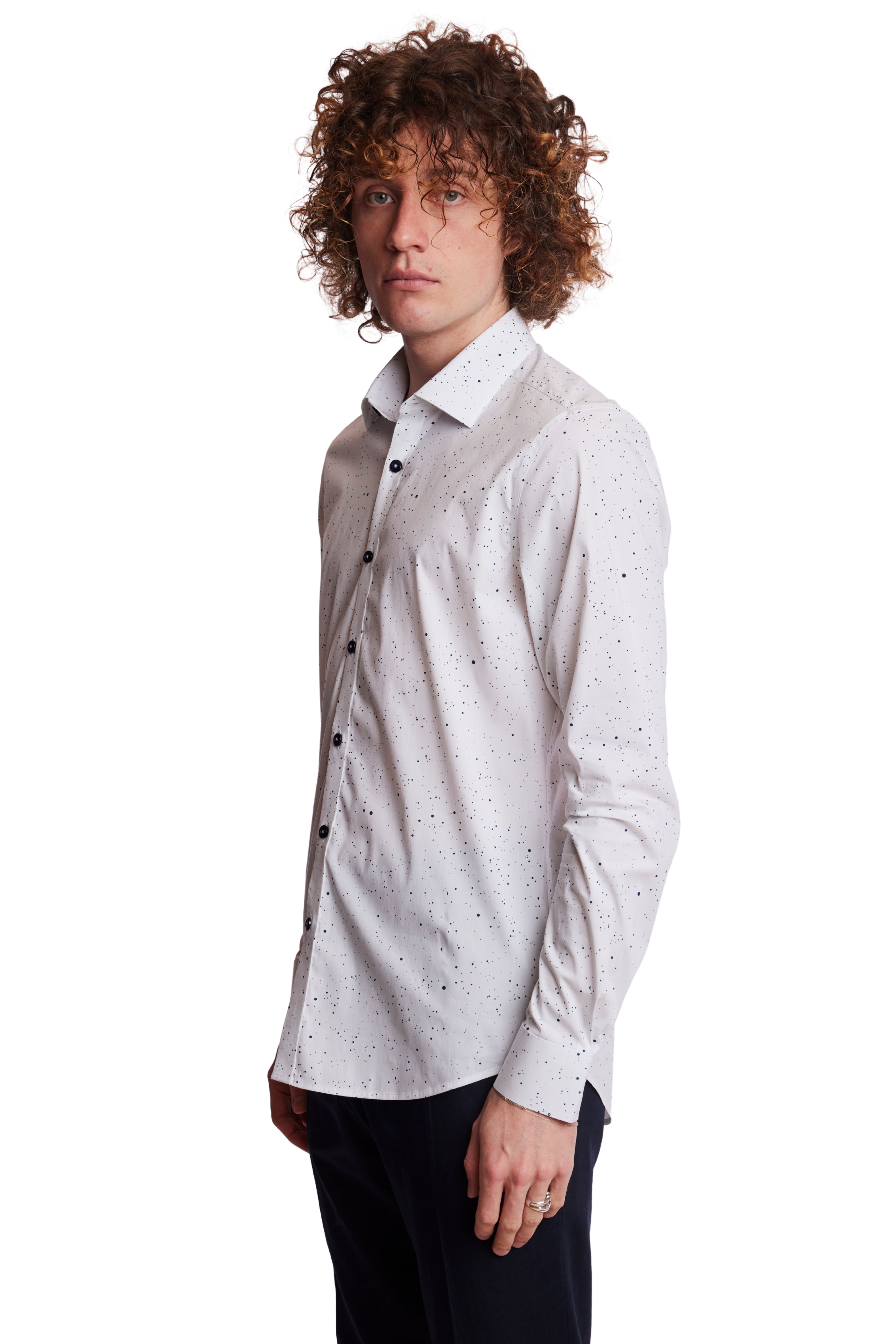 Samuel Spread Collar Shirt - White Blue Splatter