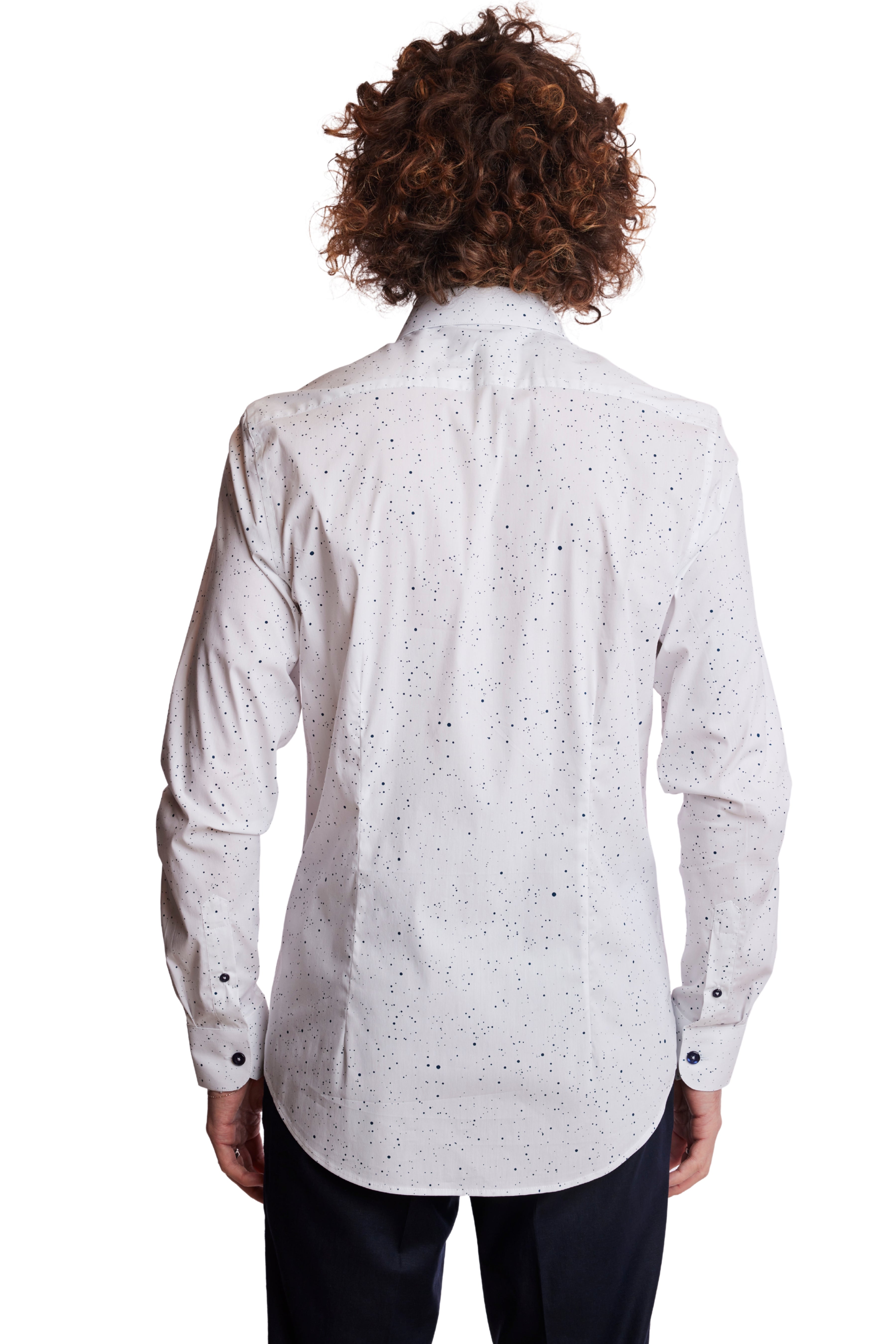 Samuel Spread Collar Shirt - White Blue Splatter