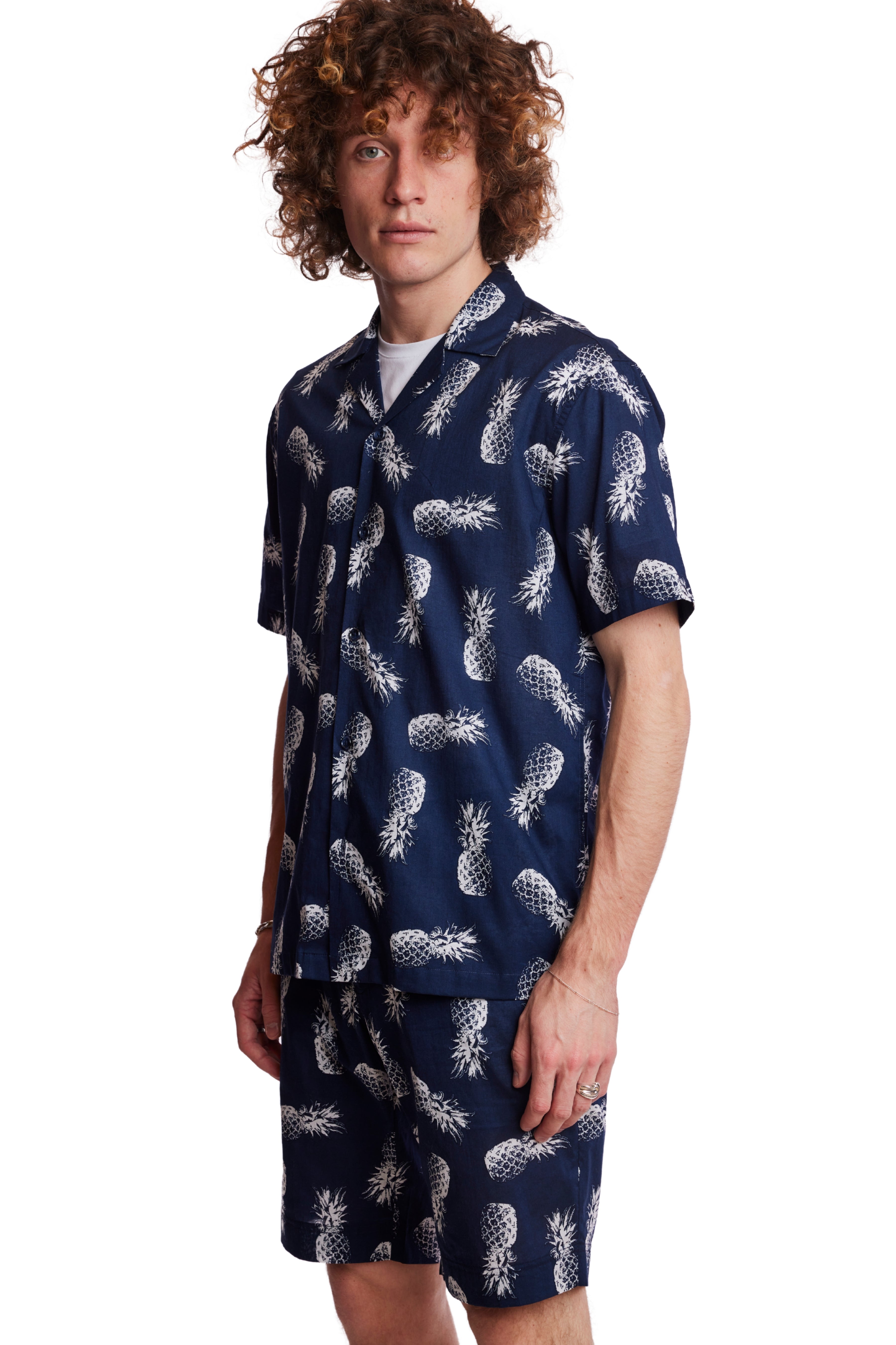 S/S Camp Collar Shirt - Navy Pineapple