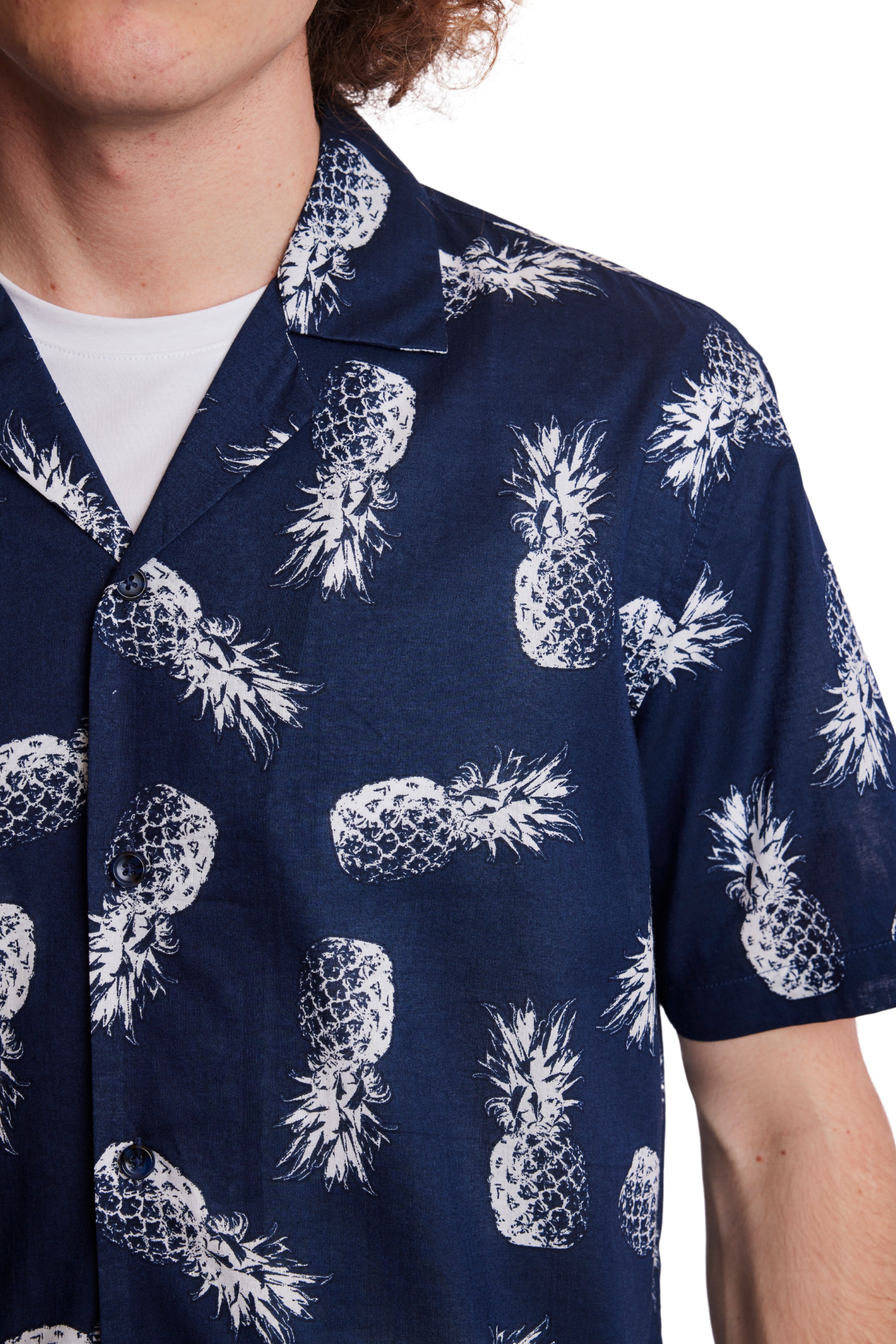 S/S Camp Collar Shirt - Navy Pineapple