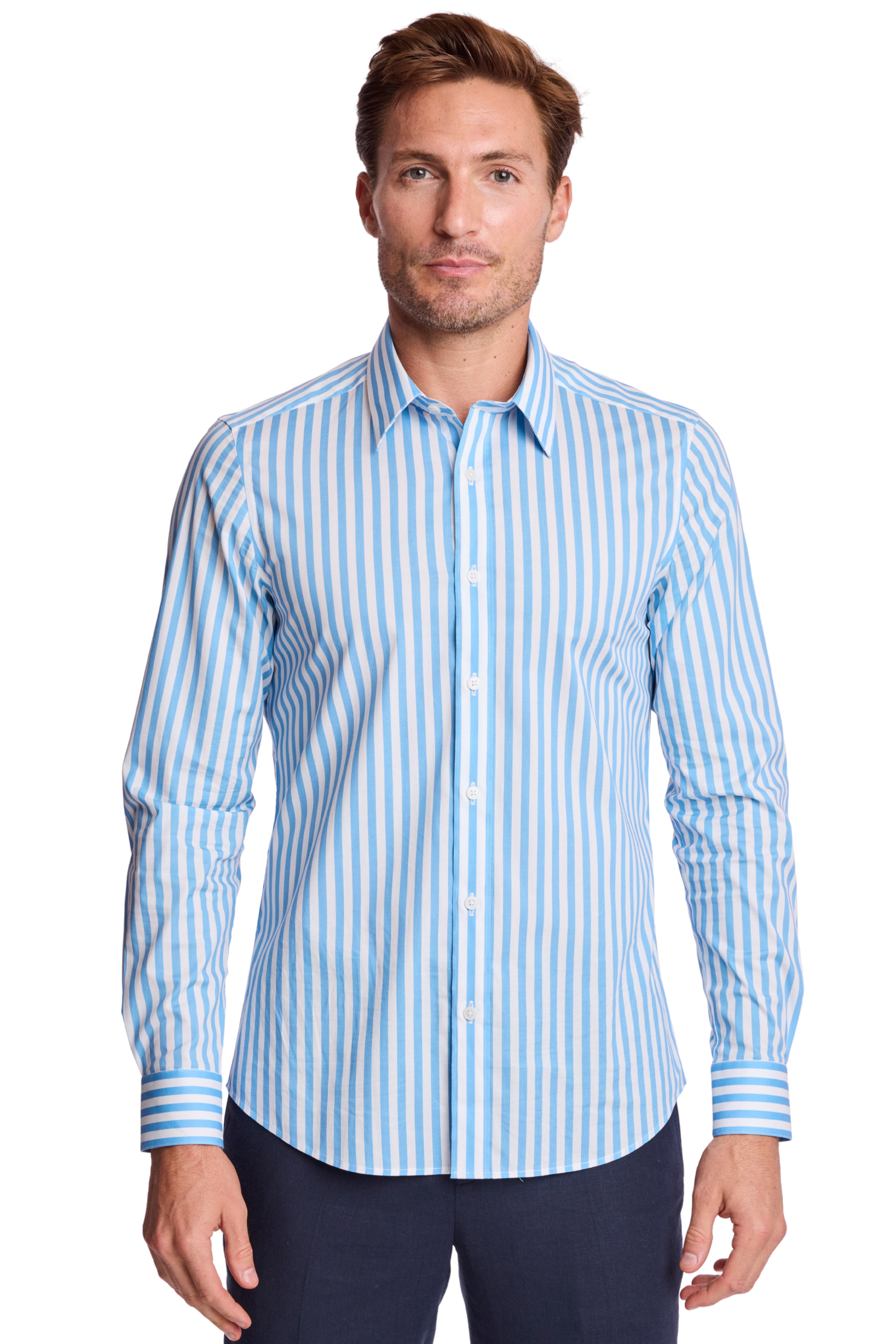 Parker Pointed Collar Shirt - Lt Blue White Stripes