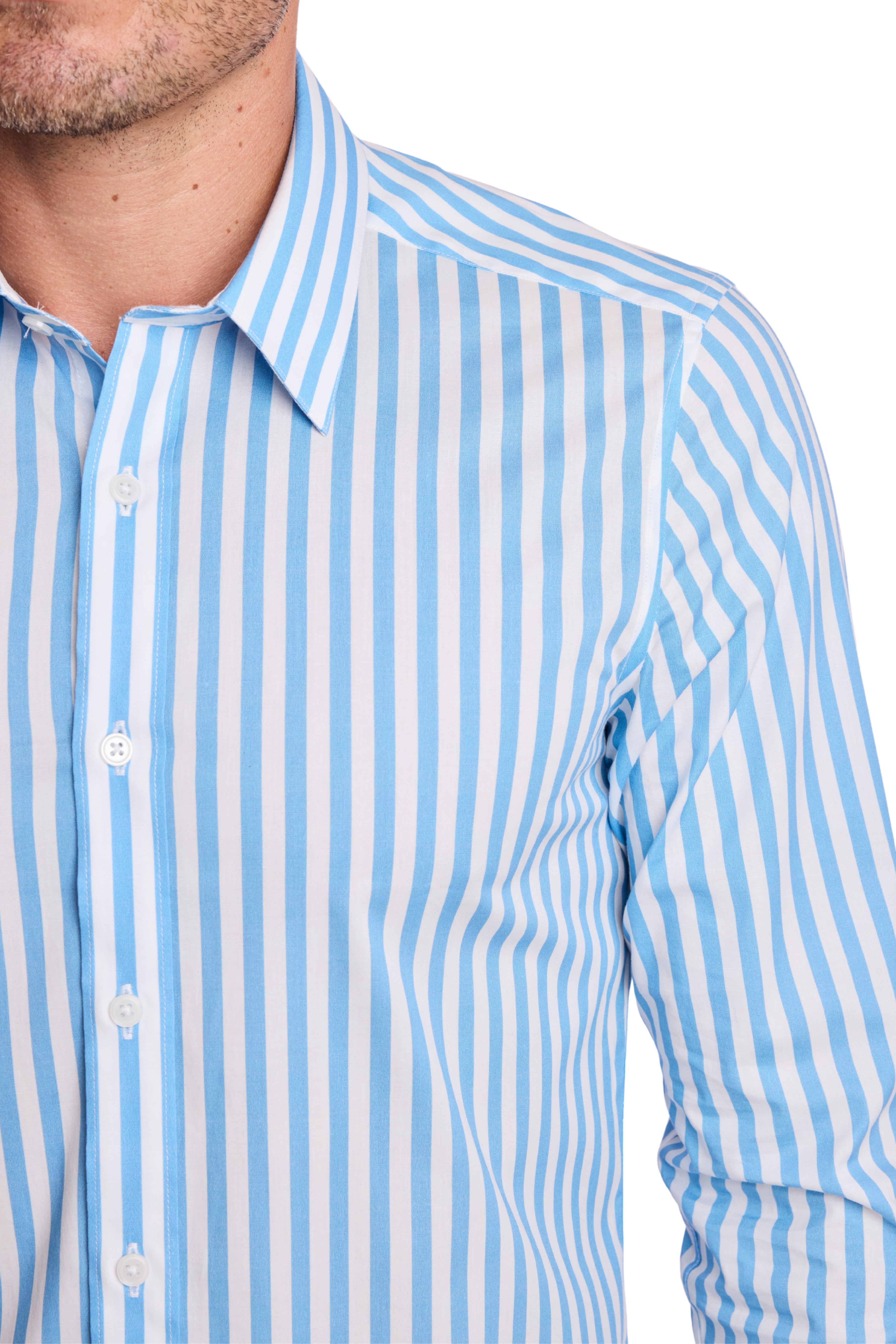 Parker Pointed Collar Shirt - Lt Blue White Stripes