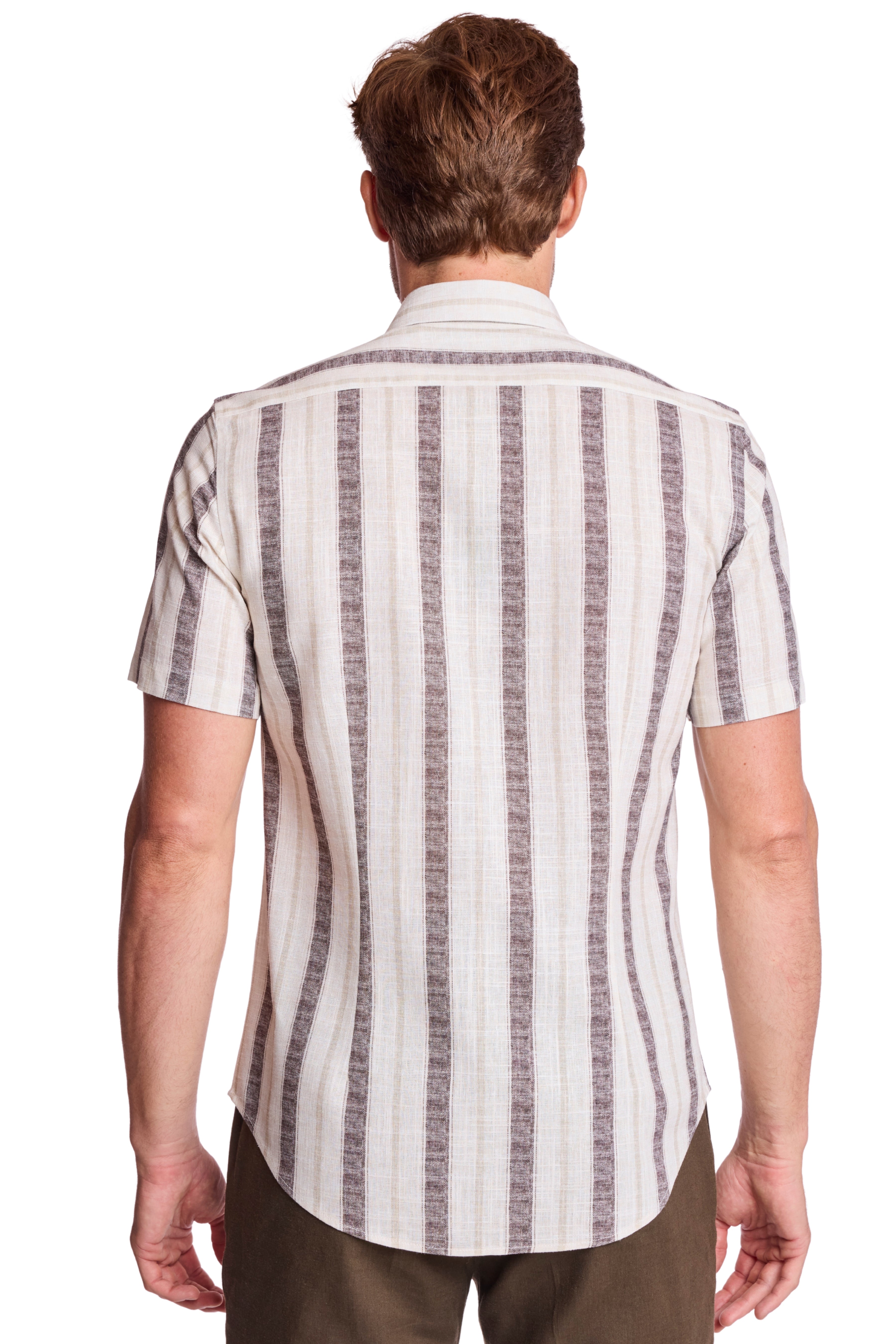 Sawyer Spread Collar Shirt - Tan Brown Stripes