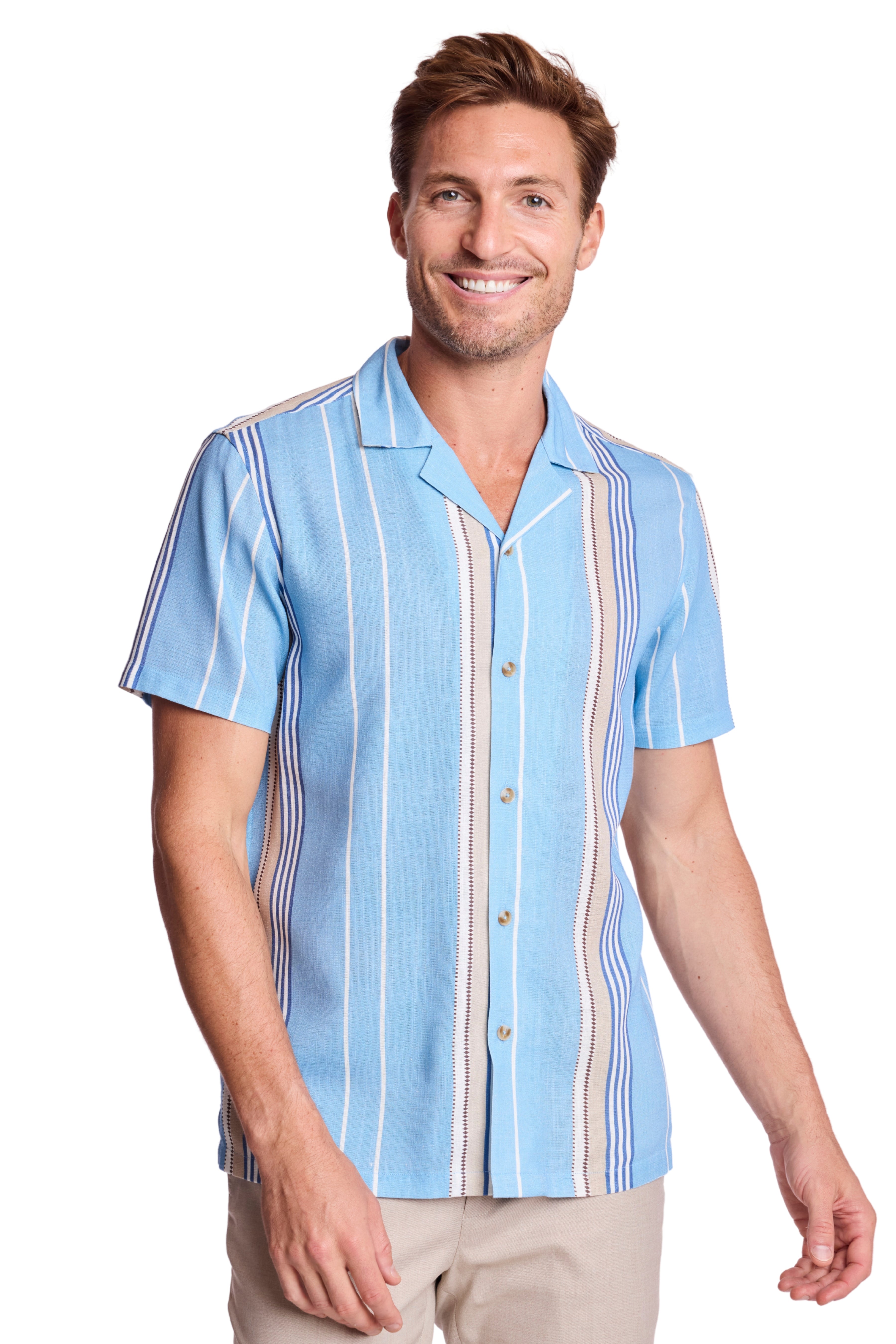 S/S Camp Collar Shirt - Sand & Sky Stripe