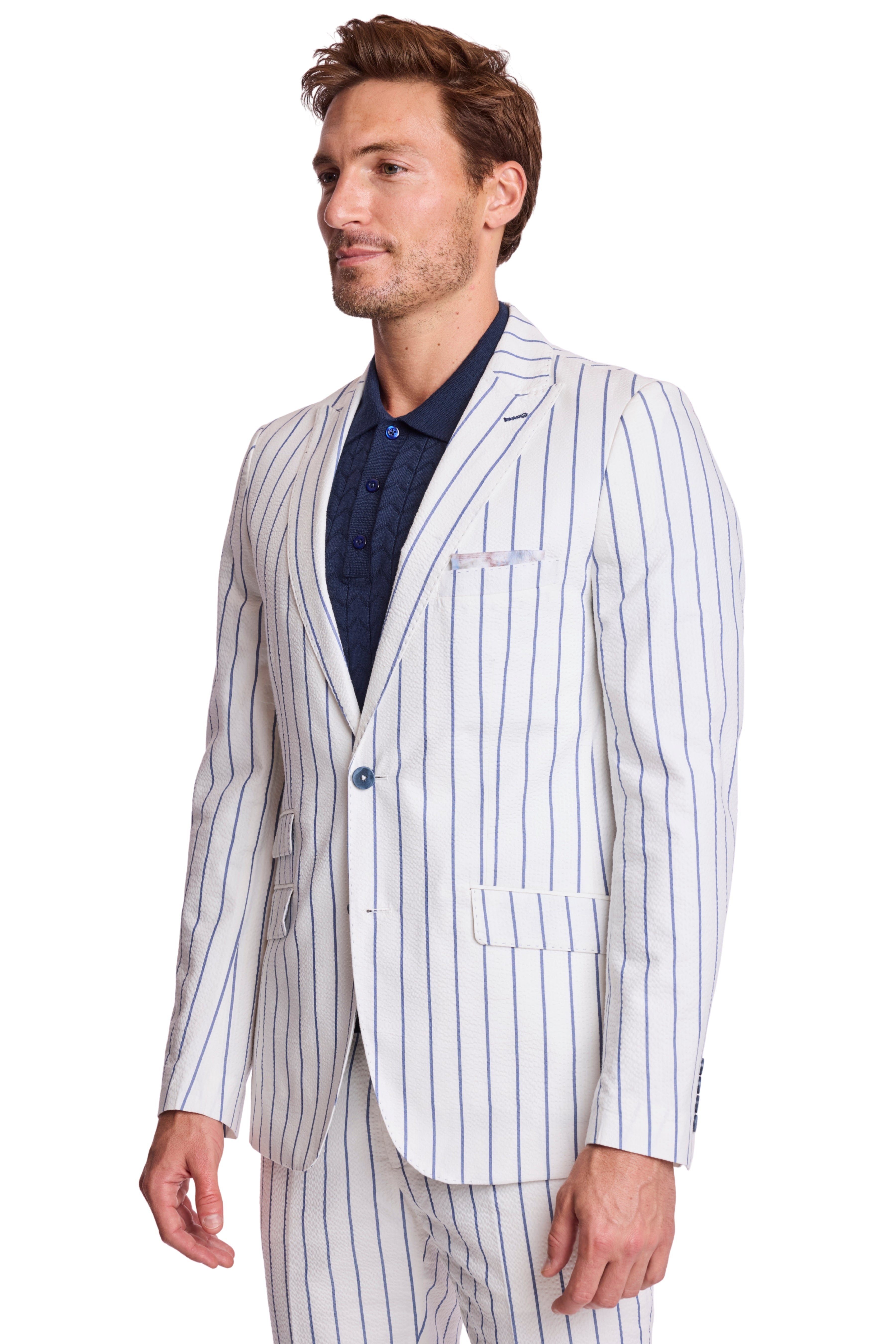 Ashton Peak Jacket - slim - White Seersucker Blue Stripe