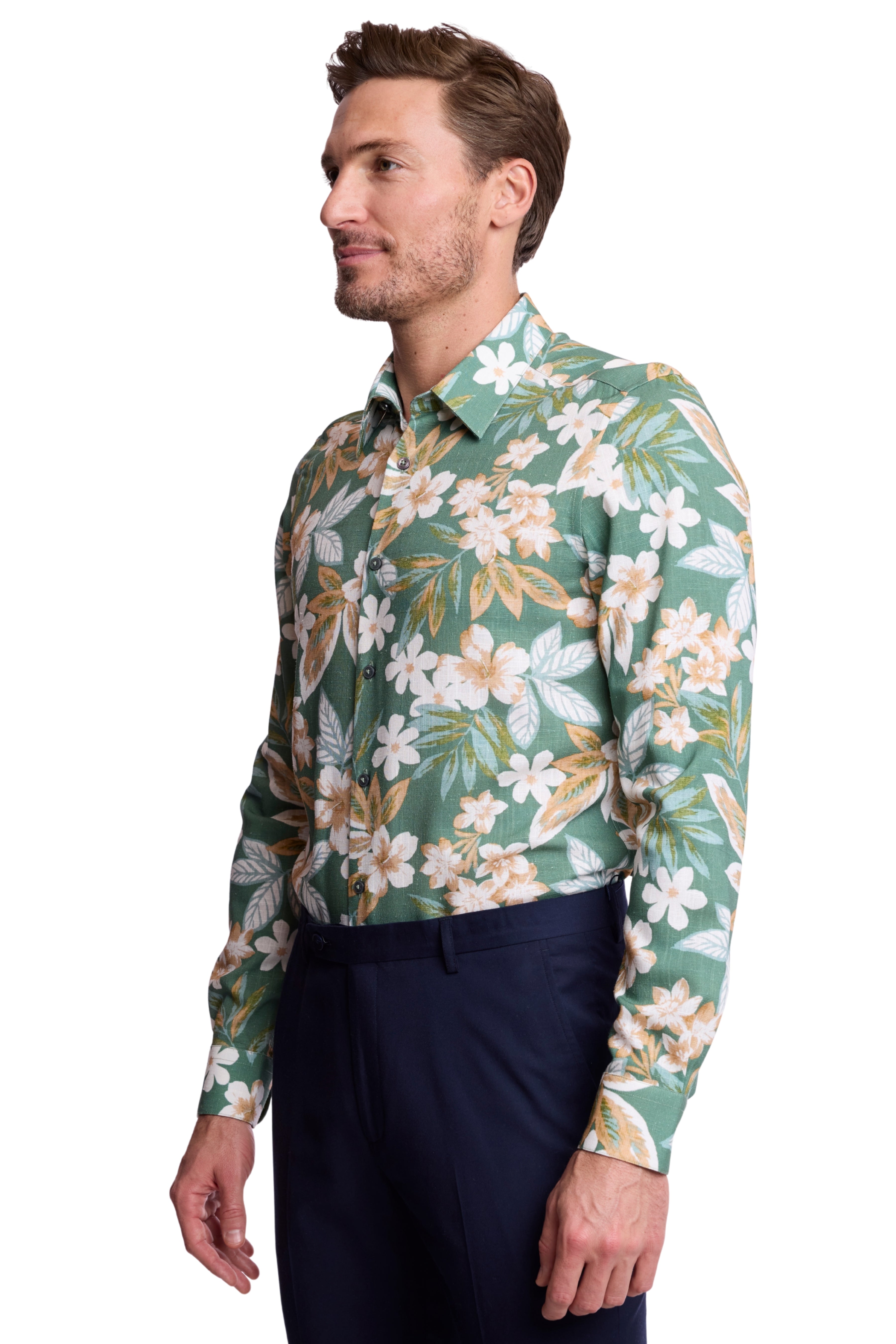 Parker Pointed Collar Shirt - Emerald Floral