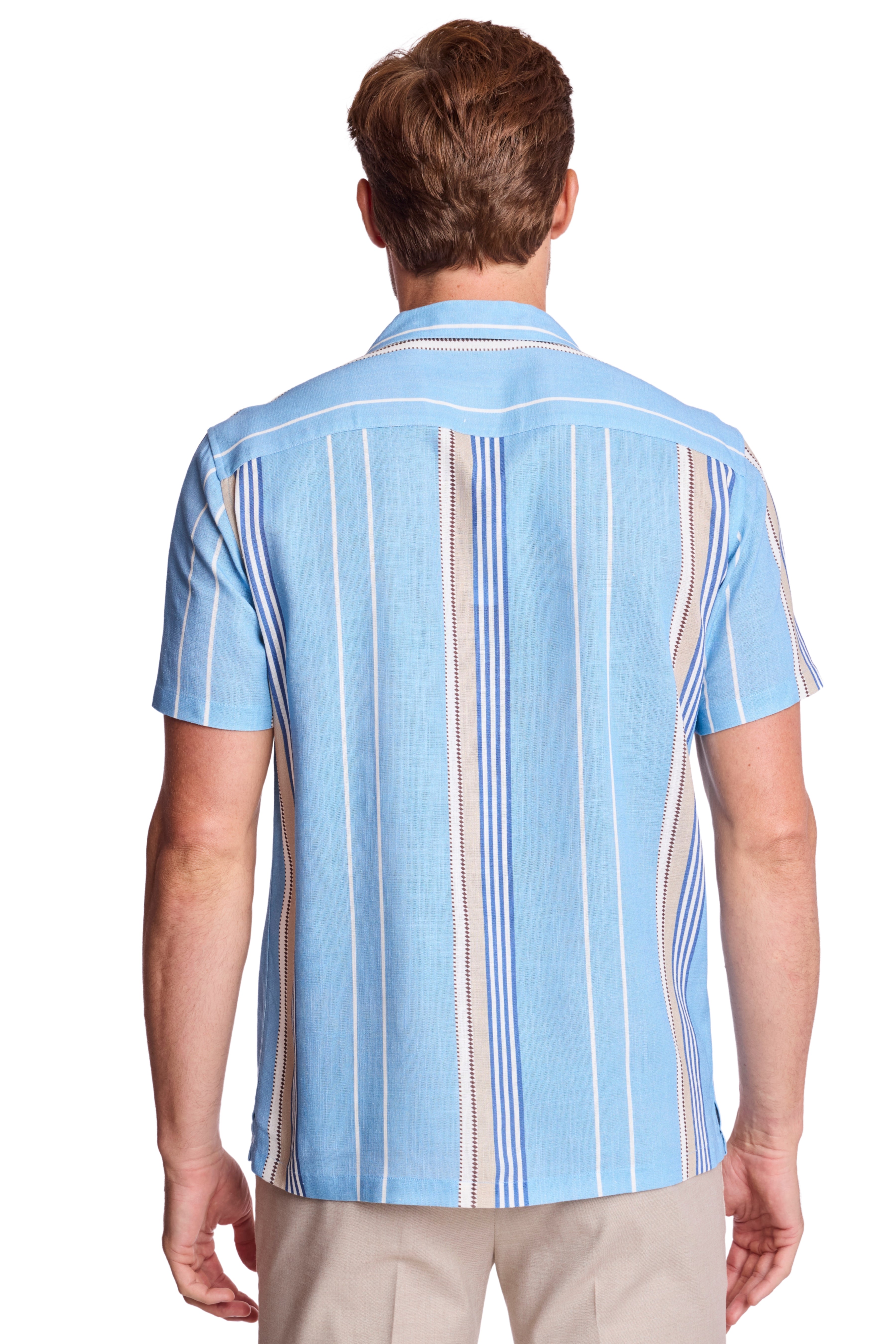 S/S Camp Collar Shirt - Sand & Sky Stripe
