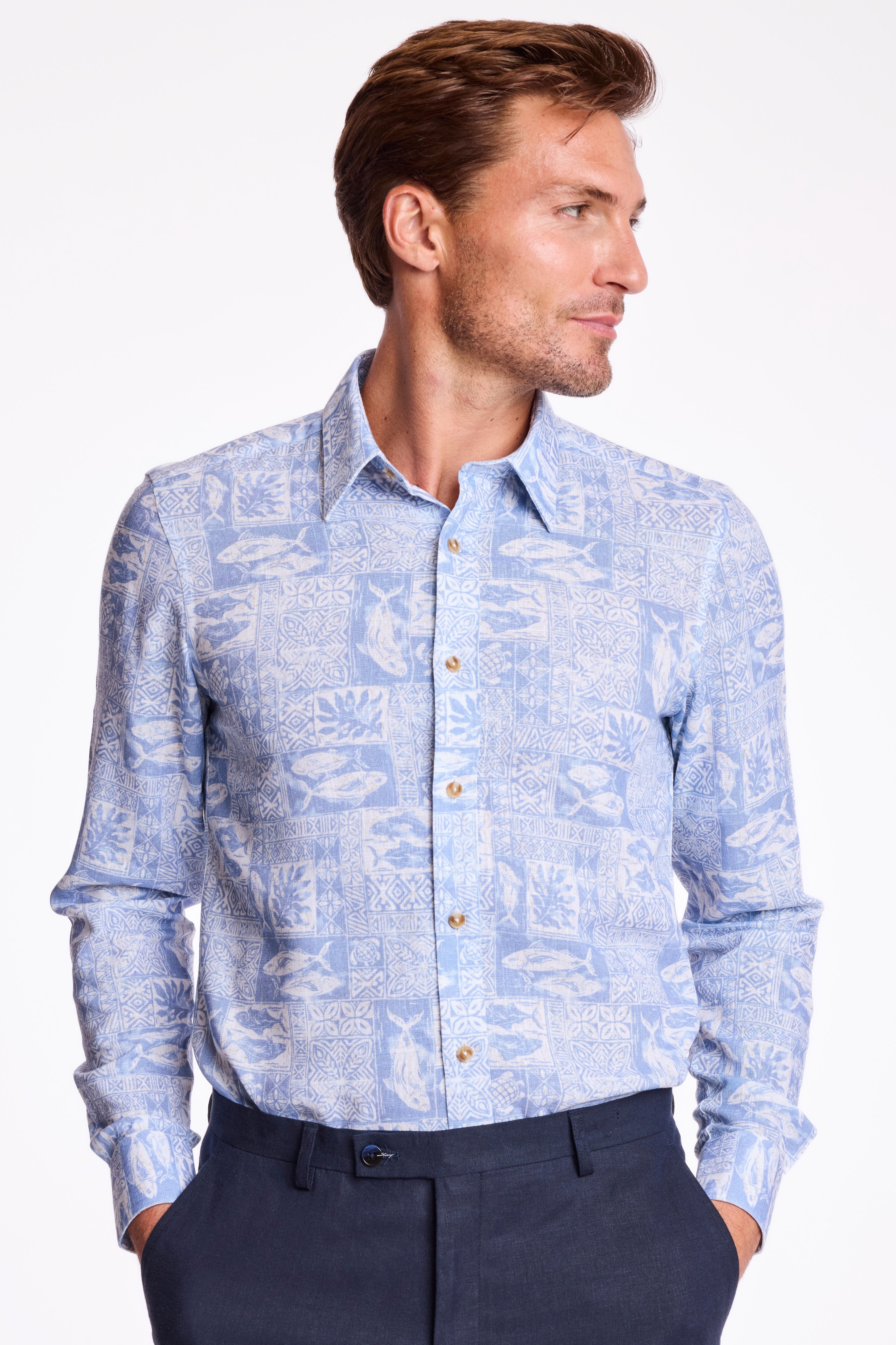 Parker Pointed Collar Shirt - Blue Salmon