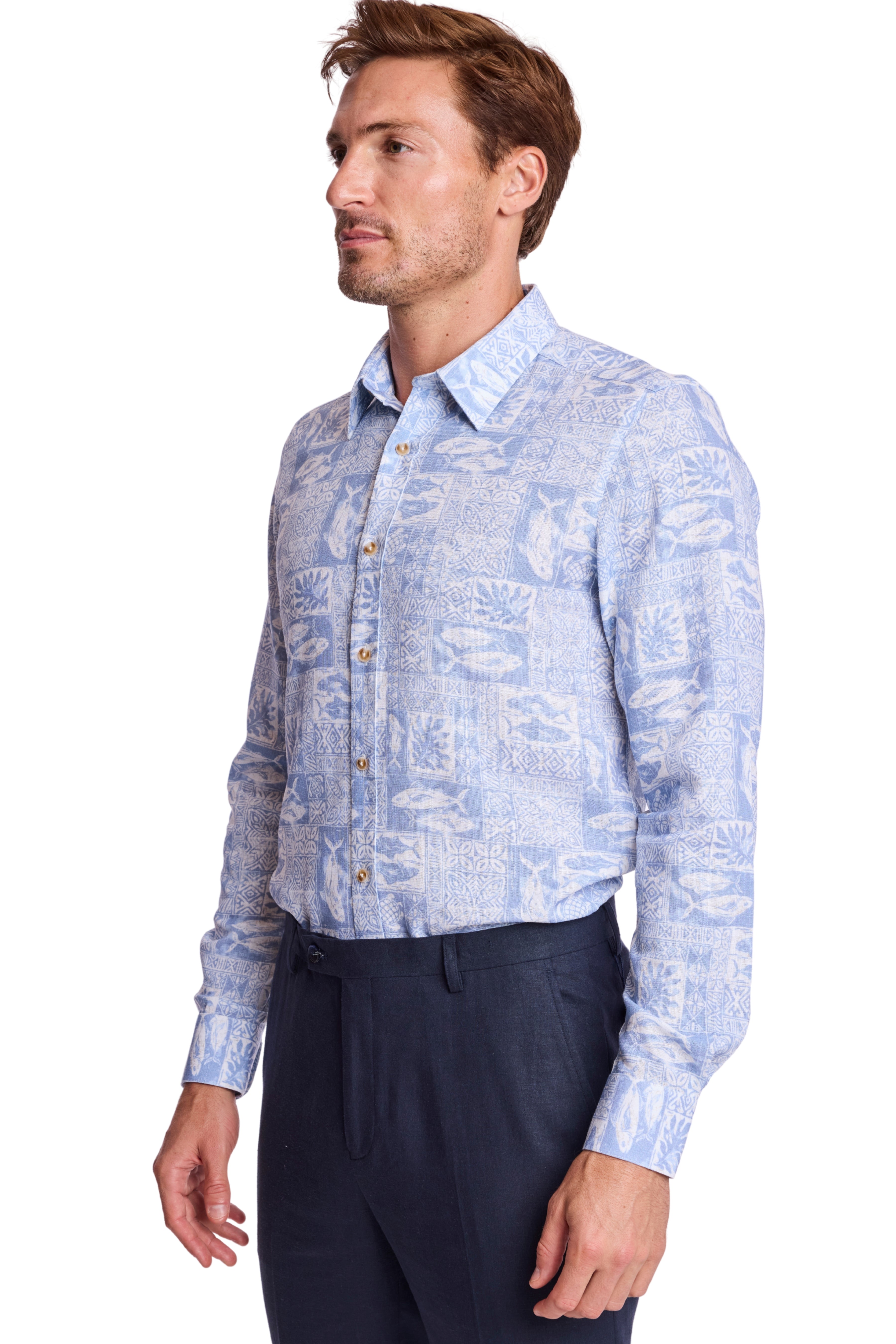 Parker Pointed Collar Shirt - Blue Salmon