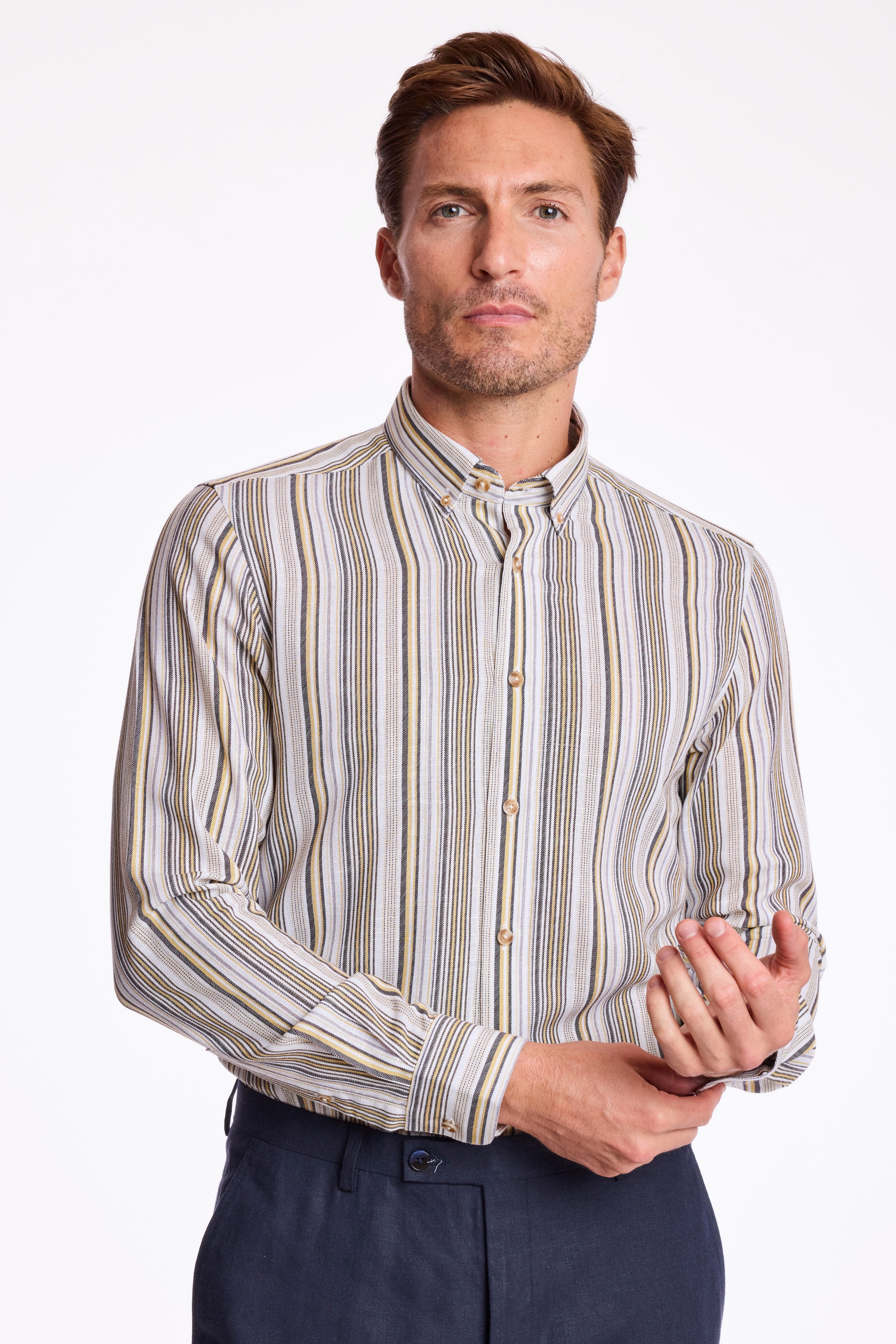 Brian Button Down Collar  - Golden Ash Stripe