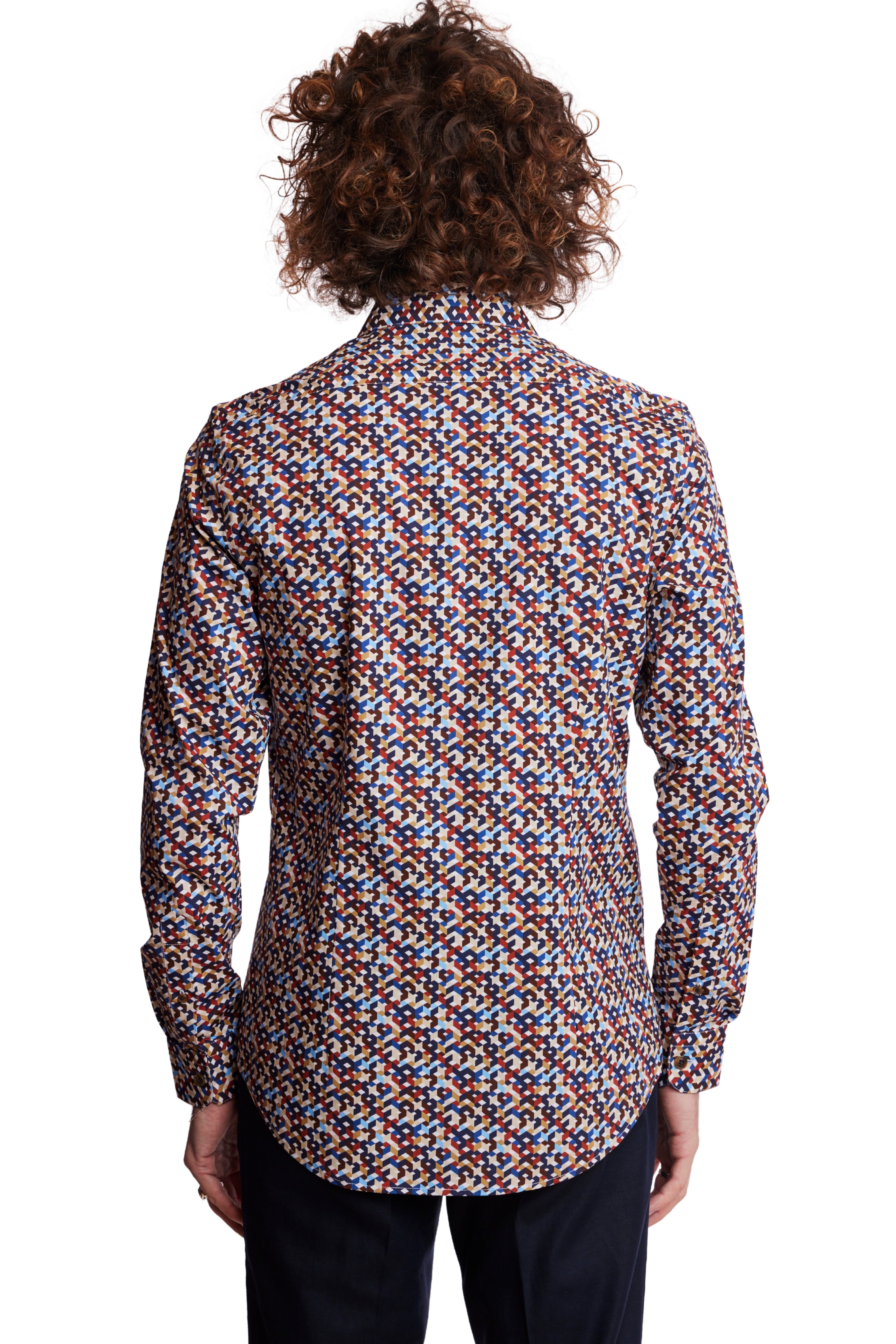 Samuel Spread Collar Shirt - Rust Blue Geo