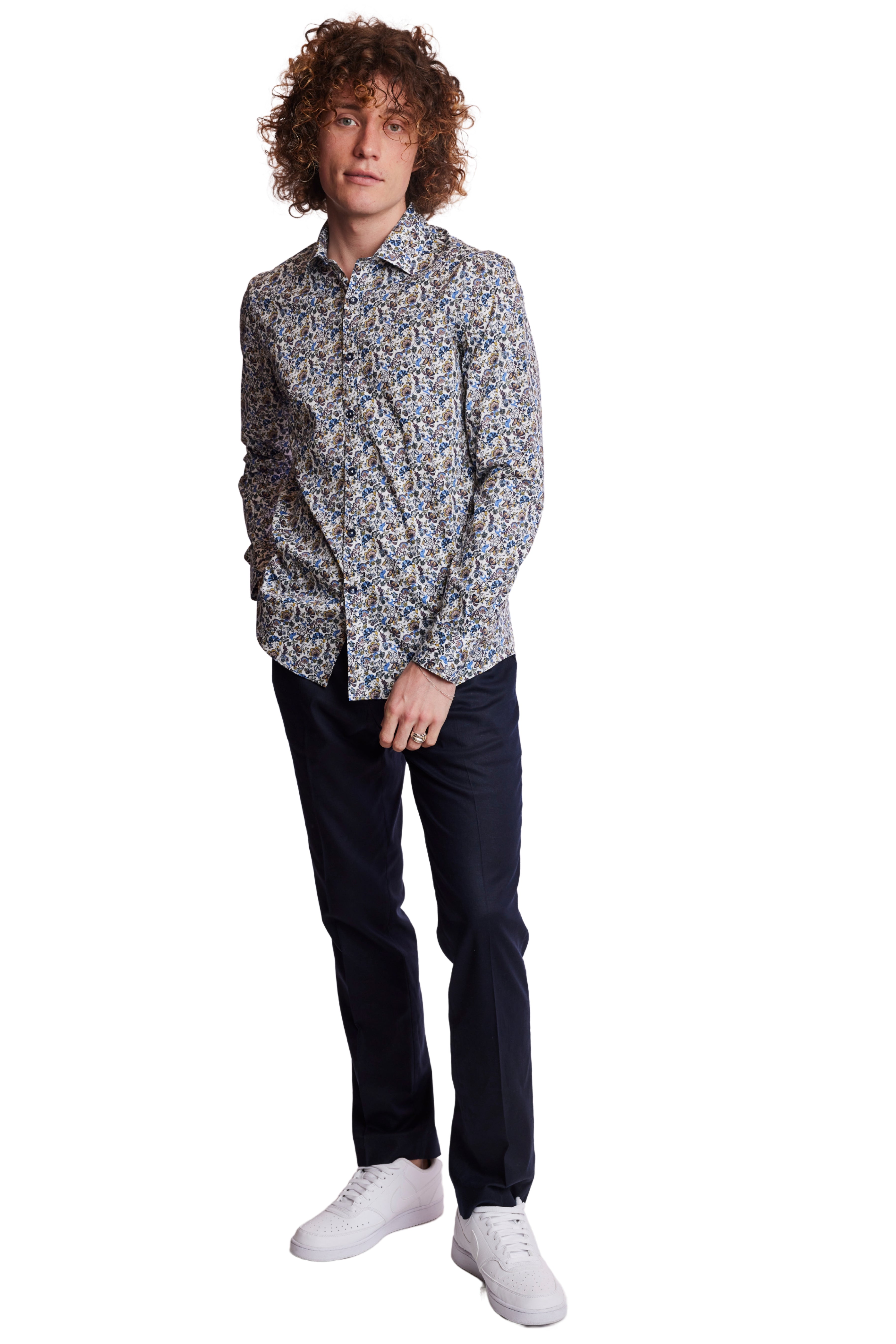 Samuel Spread Collar Shirt - Blue Brown Floral