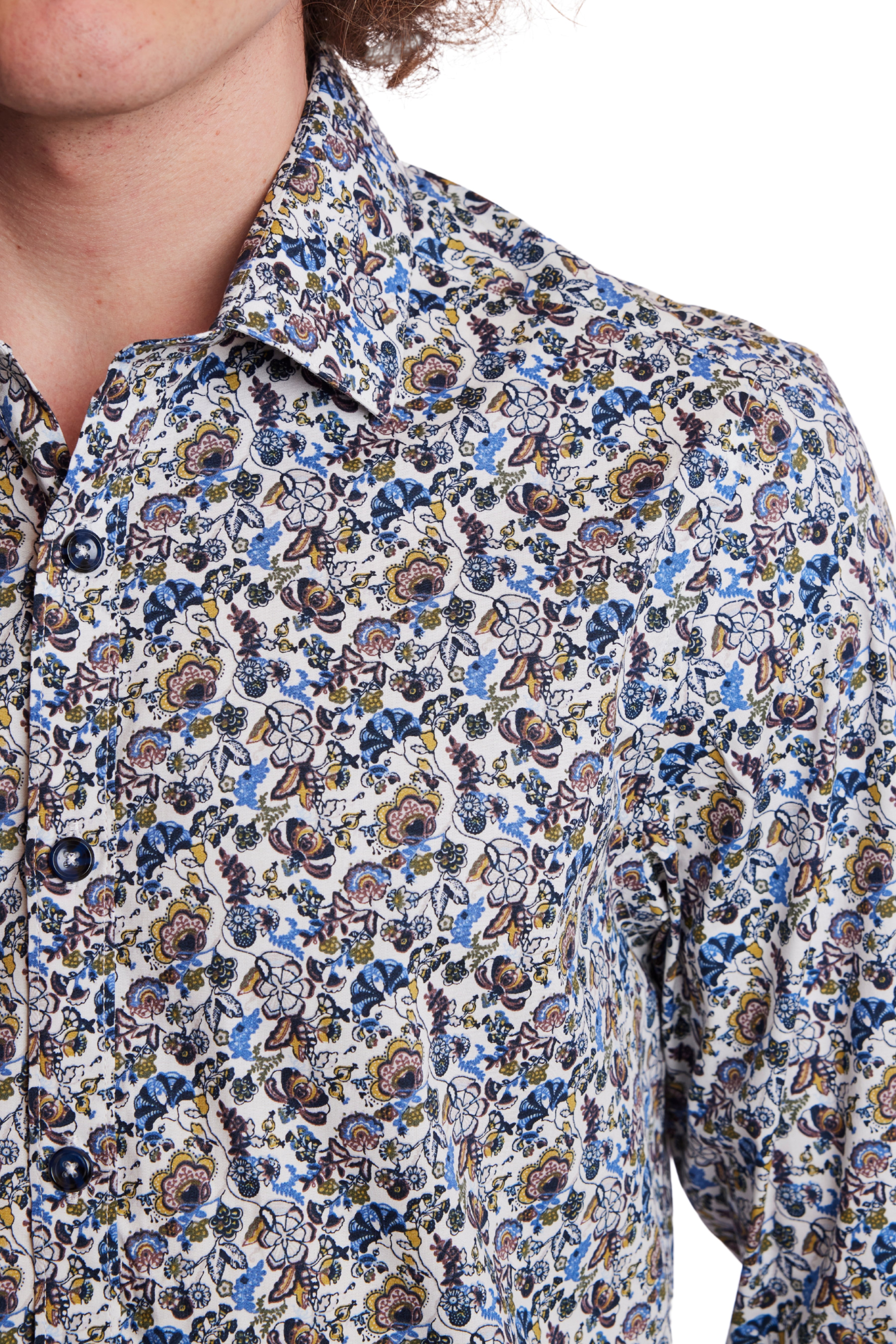 Samuel Spread Collar Shirt - Blue Brown Floral