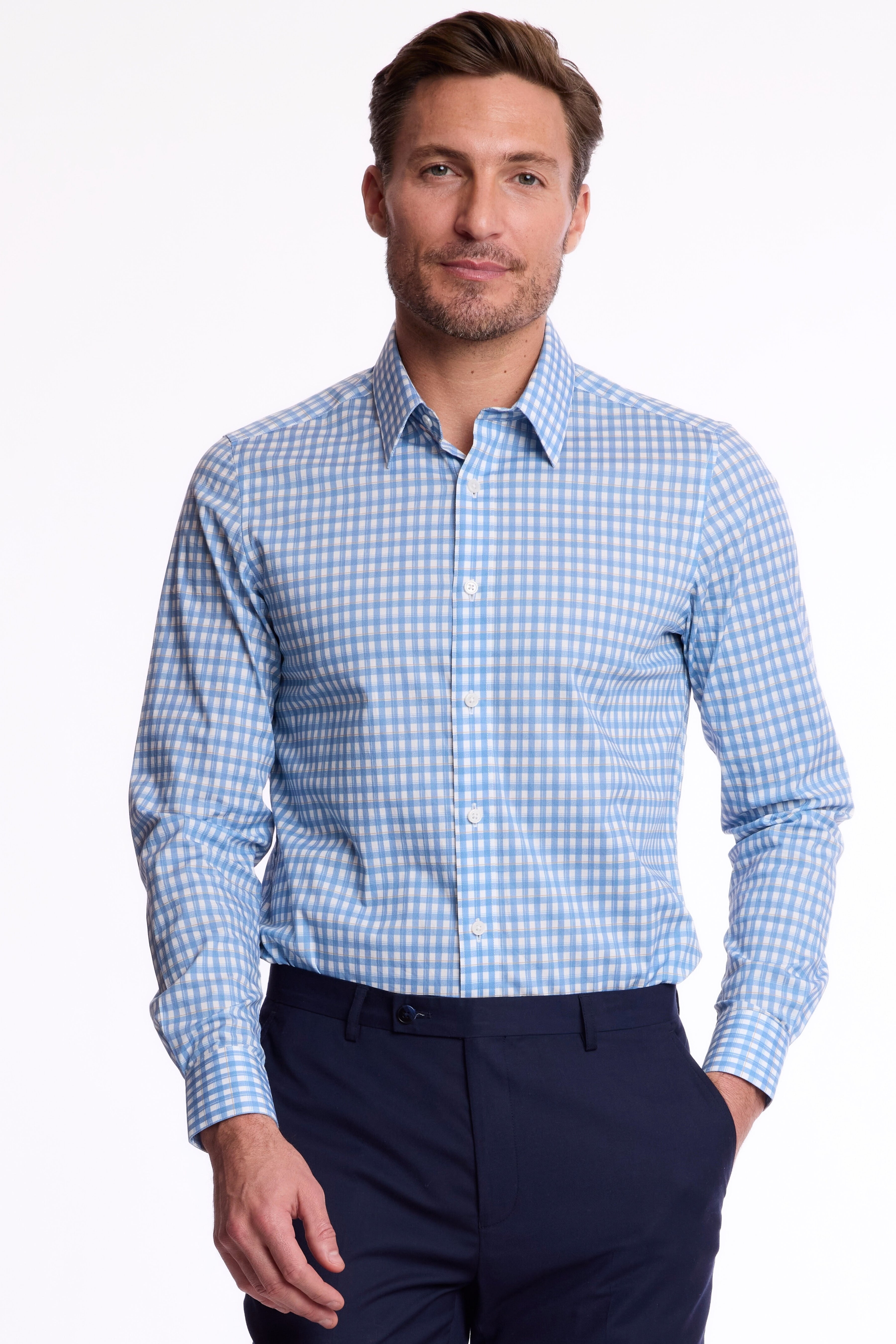Parker Pointed Collar Shirt - Blue White Check