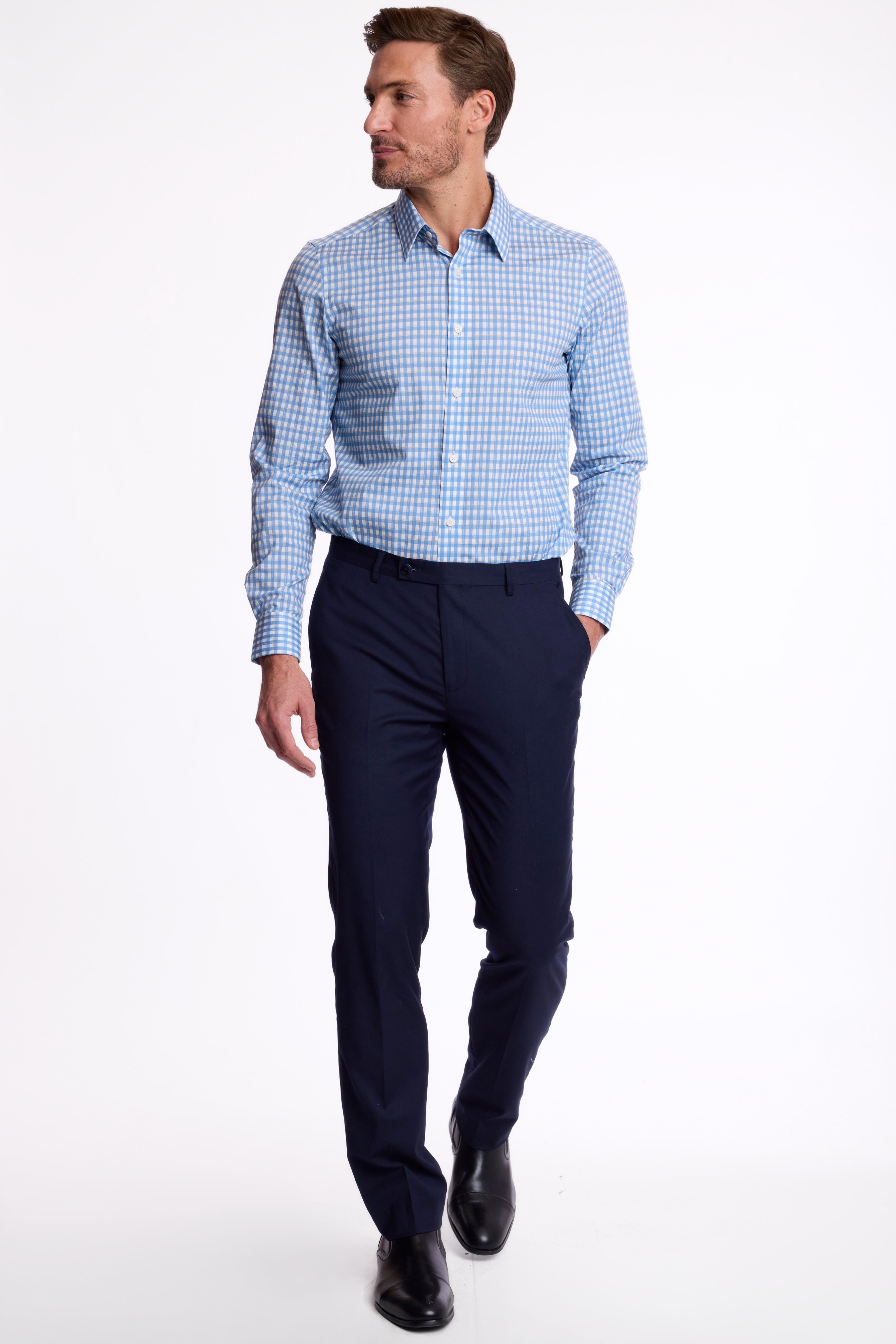 Parker Pointed Collar Shirt - Blue White Check