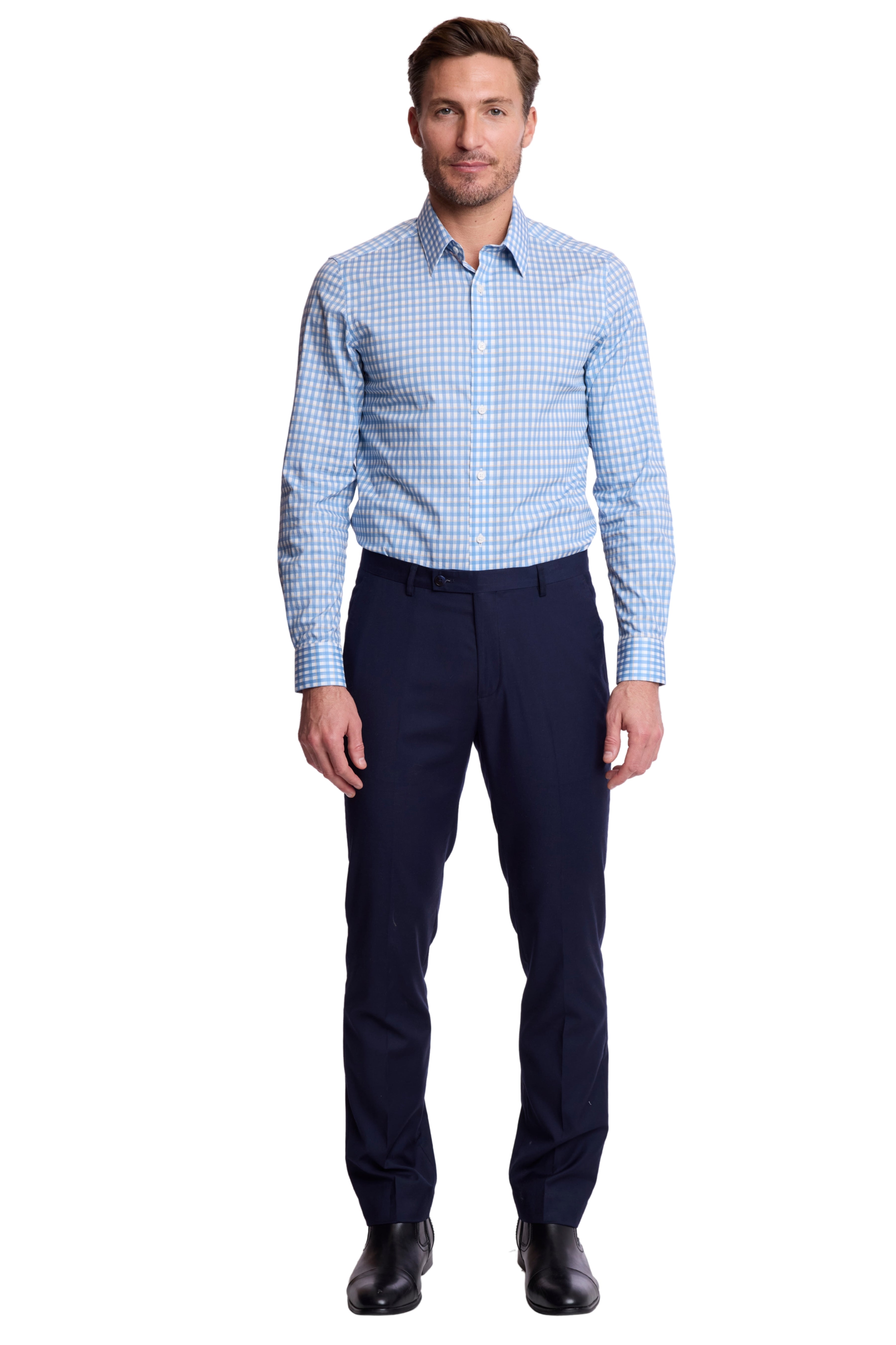 Parker Pointed Collar Shirt - Blue White Check