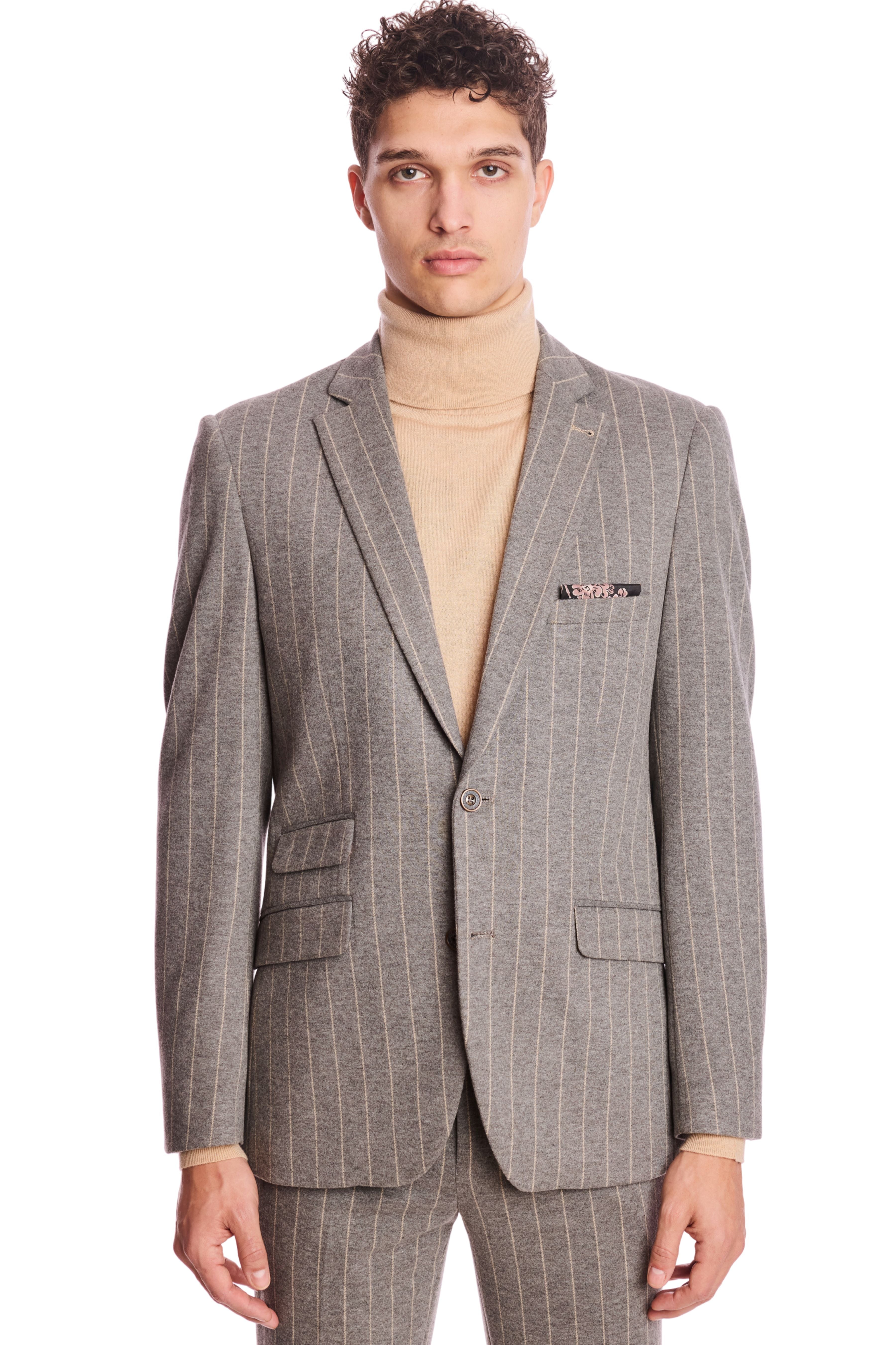 Dover Notch Jacket - slim - LT Grey Tan Pinstripe