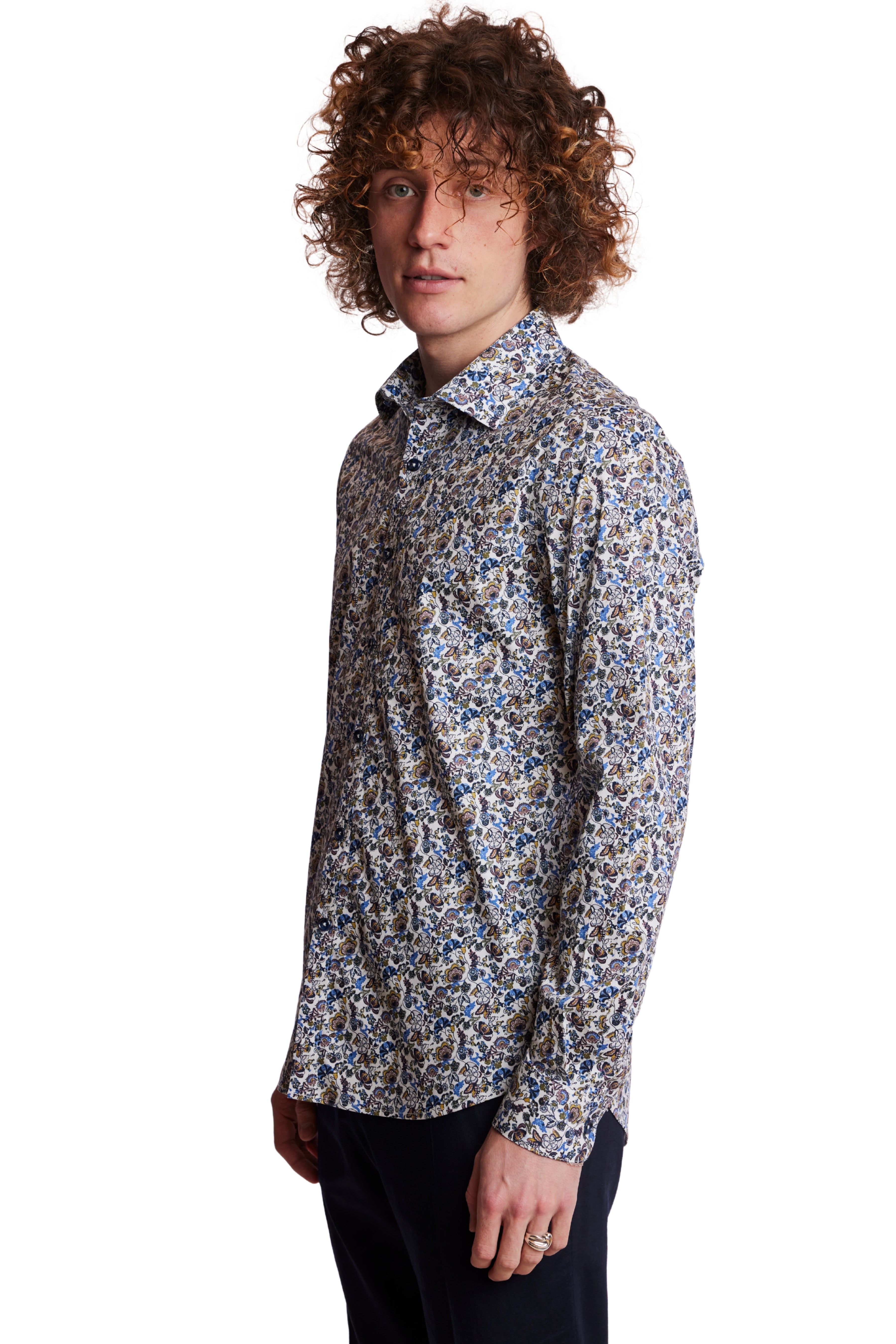 Samuel Spread Collar Shirt - Blue Brown Floral