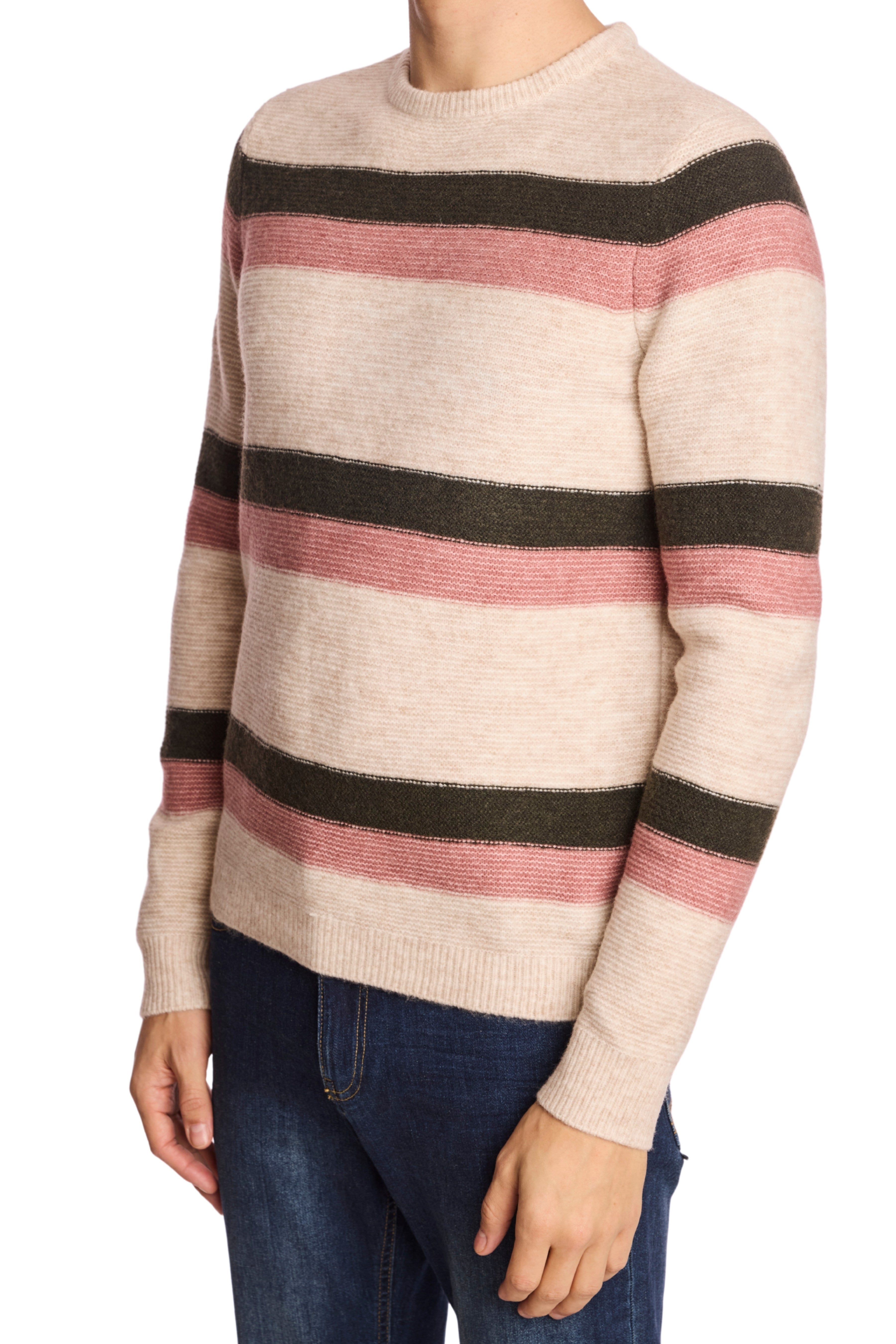 Crewneck Sweater - Pink Fern Stripe