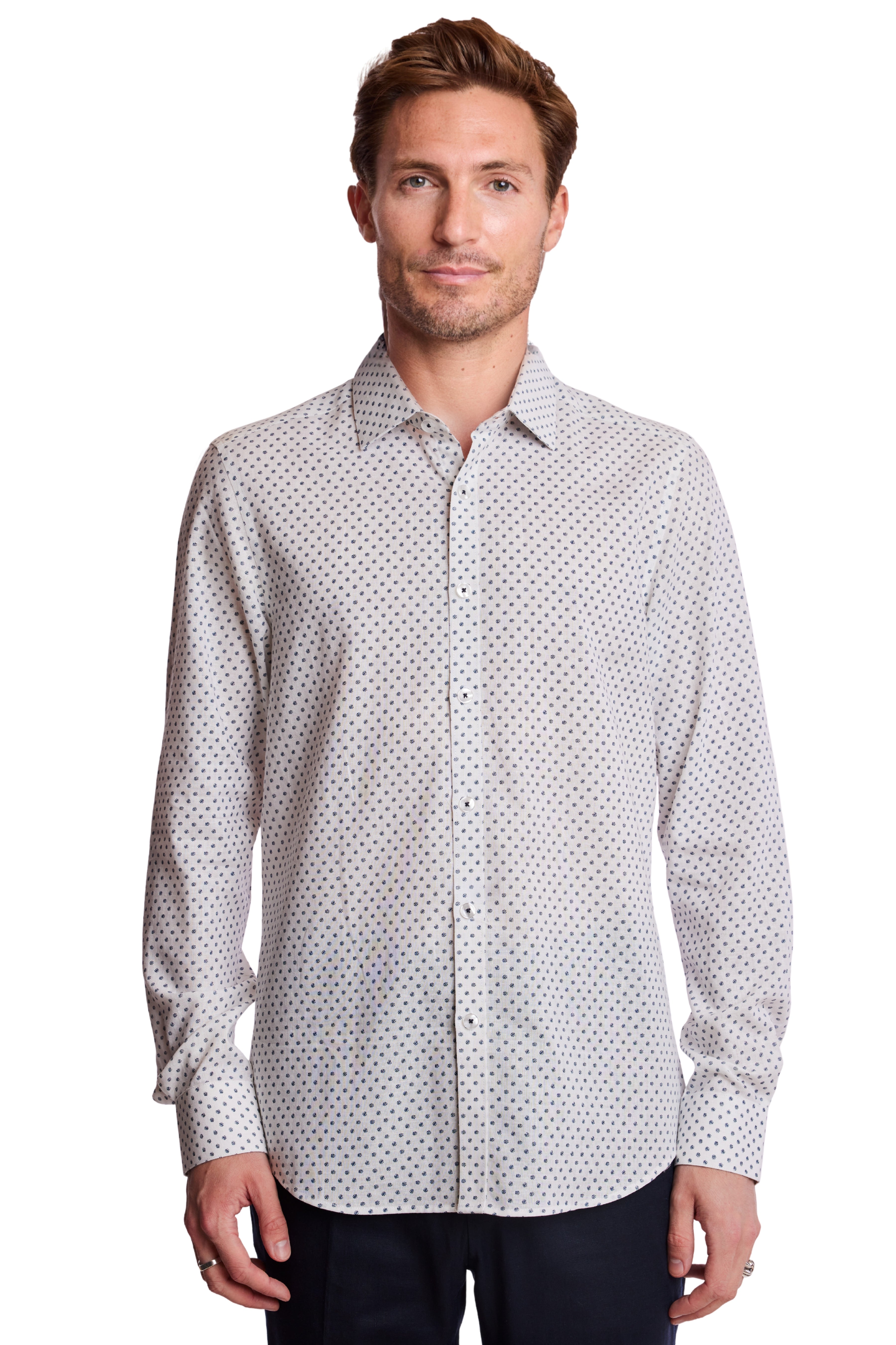 Samuel Spread Collar Shirt - White Blue Ditsy Dots