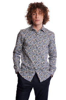  Samuel Spread Collar Shirt - Blue Brown Floral