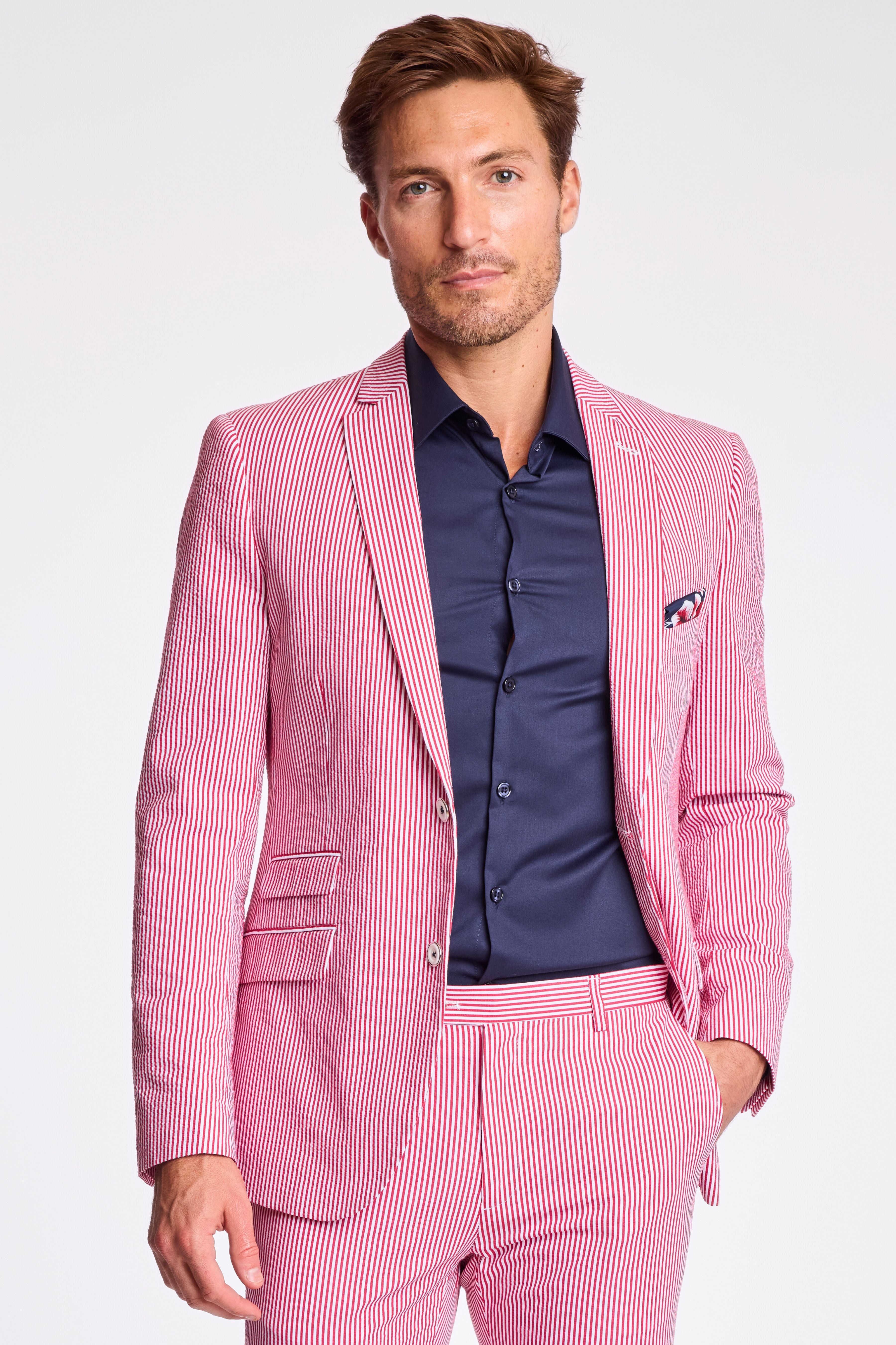 Dover Notch Jacket - slim - Red Seersucker