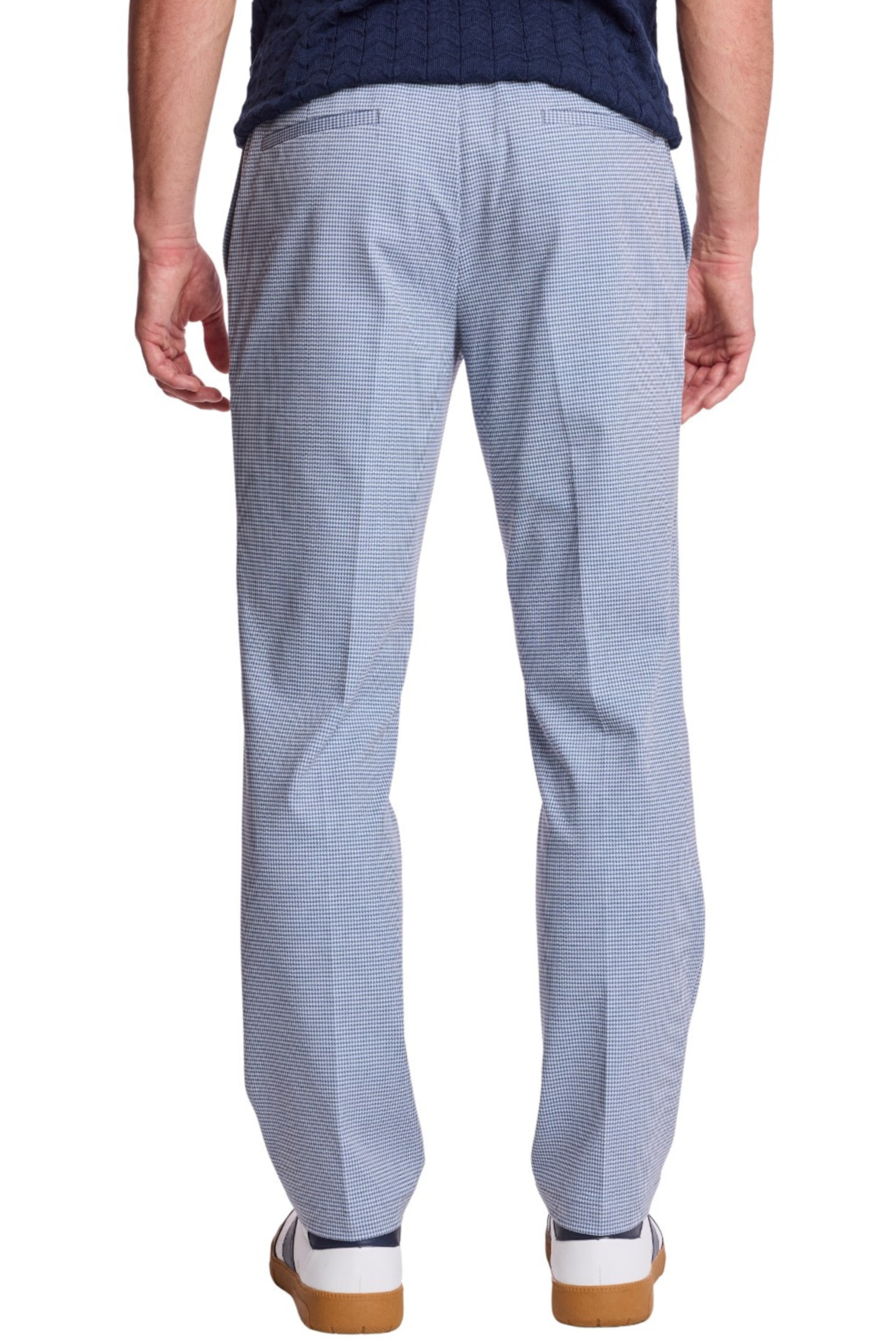 Chester Drawstring Pants - slim - Navy Knit Houndstooth