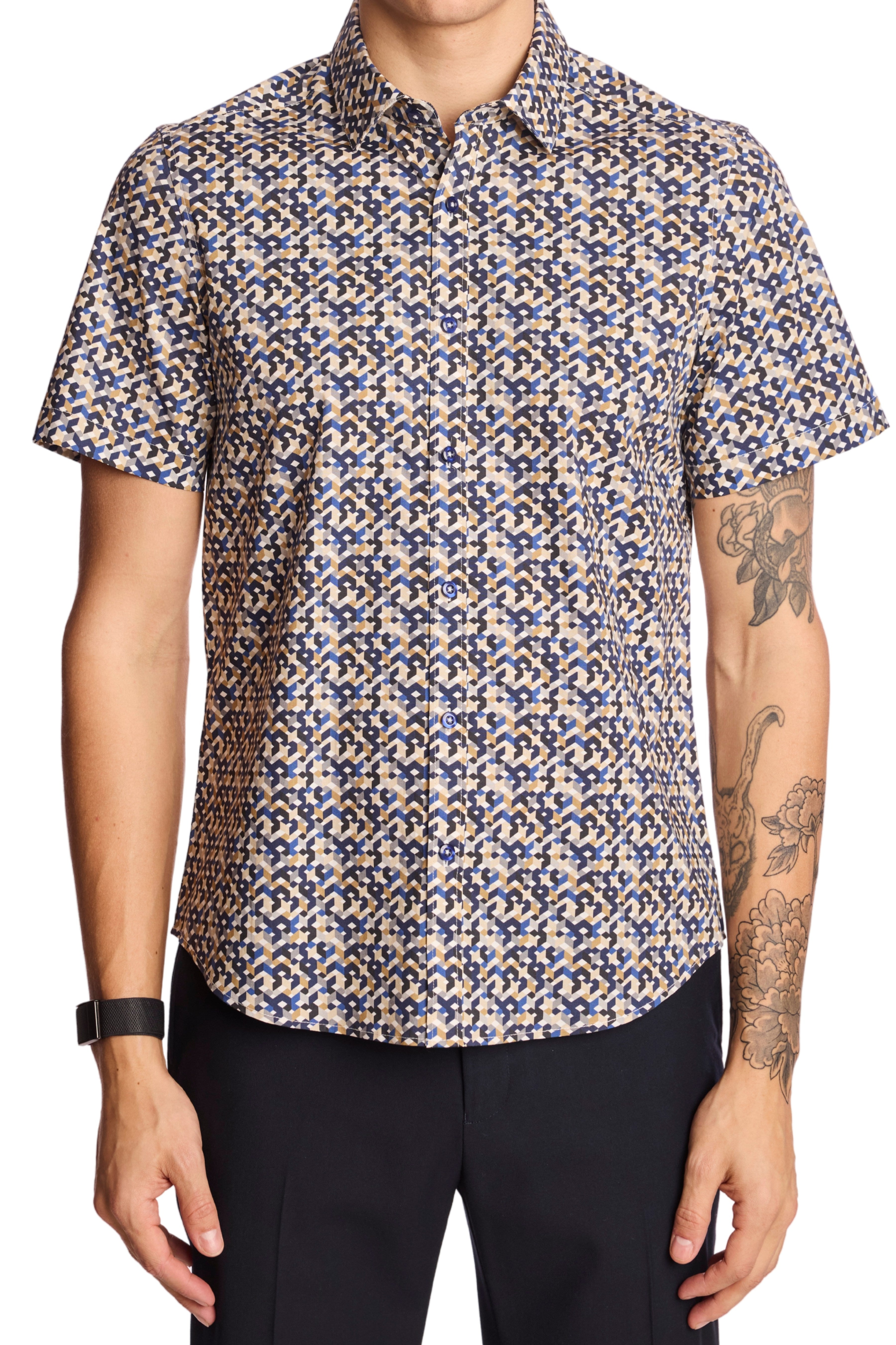 Sawyer Shirt - Navy Tan Geo