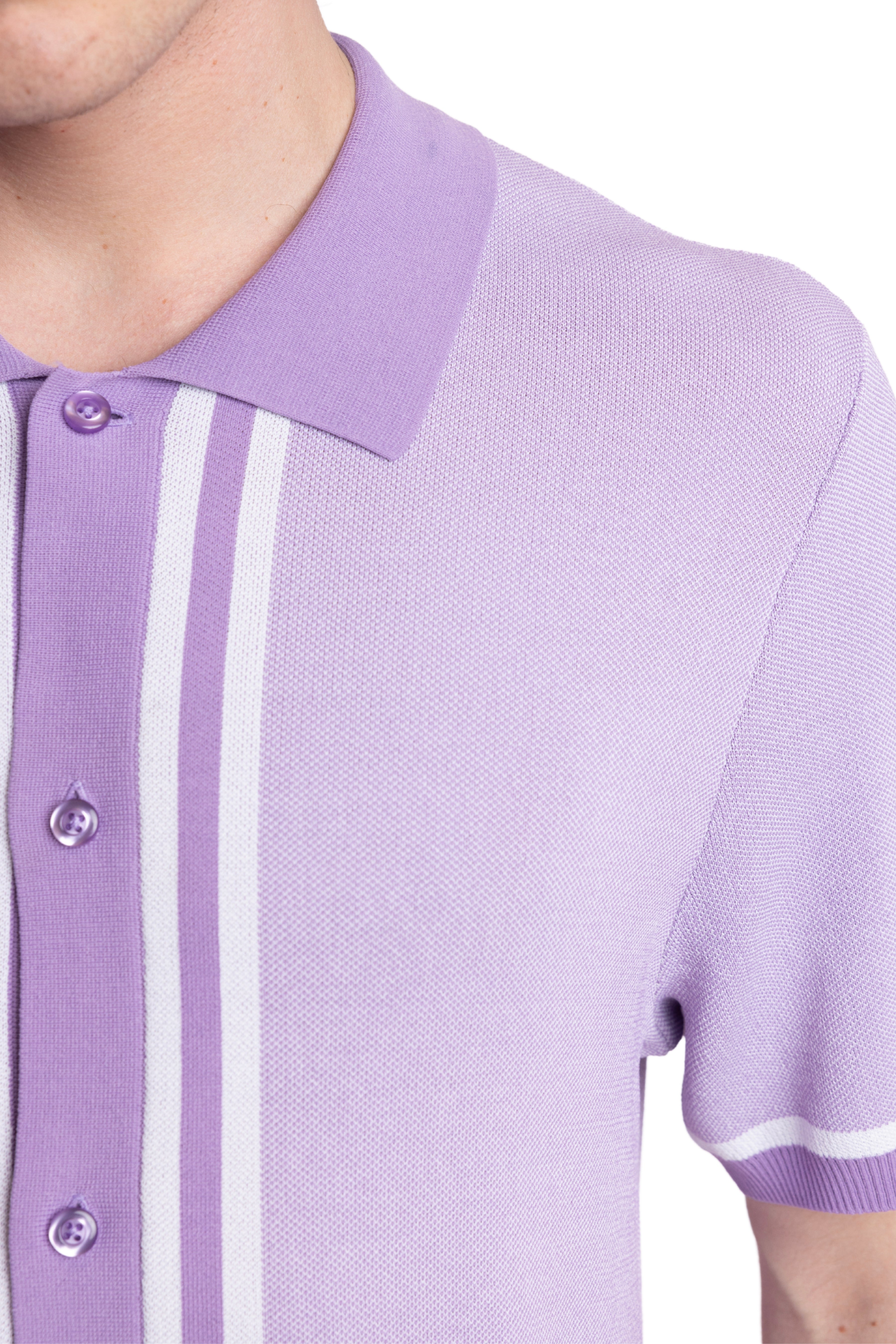 Full Placket Retro Polo - Lilac White