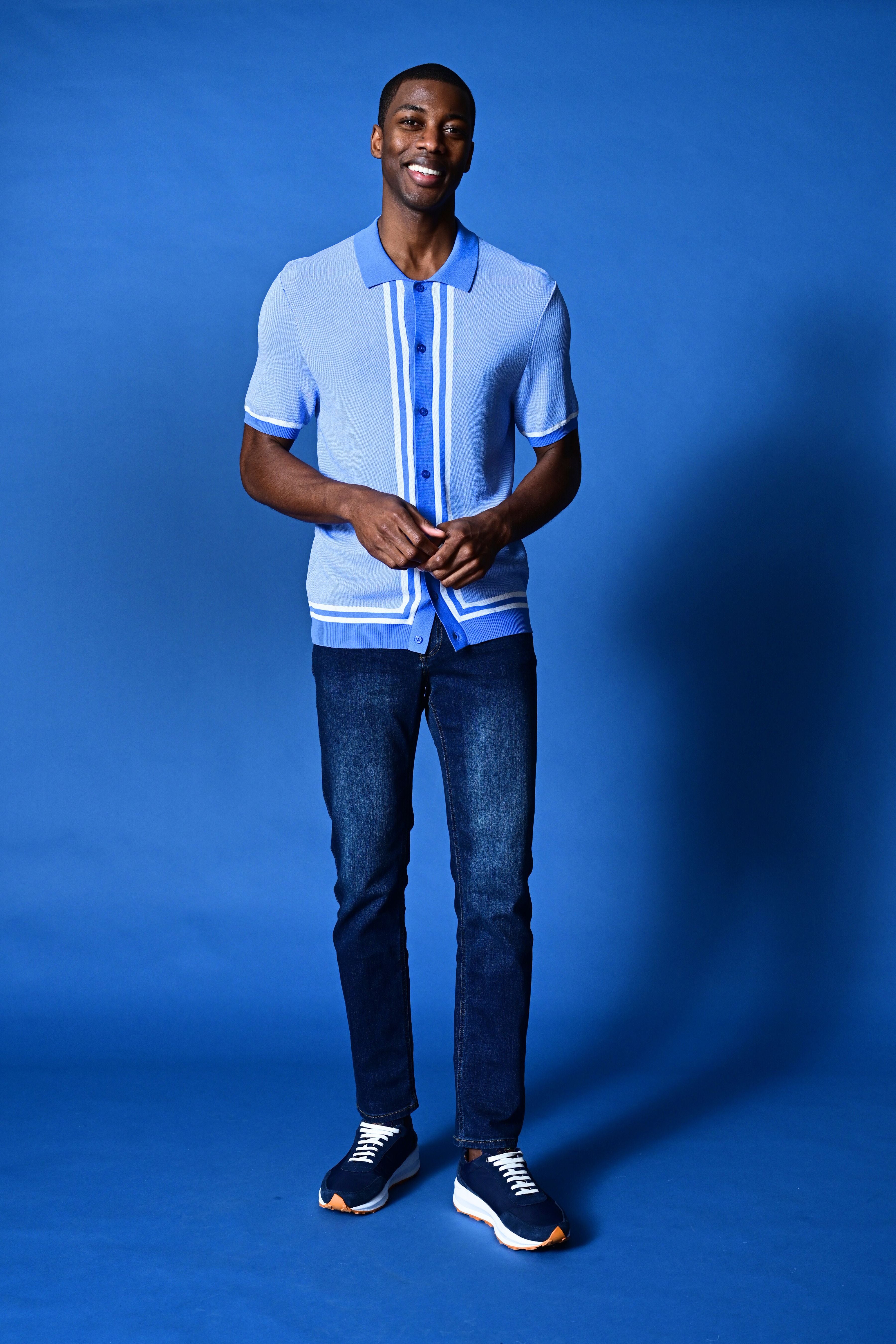 Full Placket Retro Polo - Easy Blue White