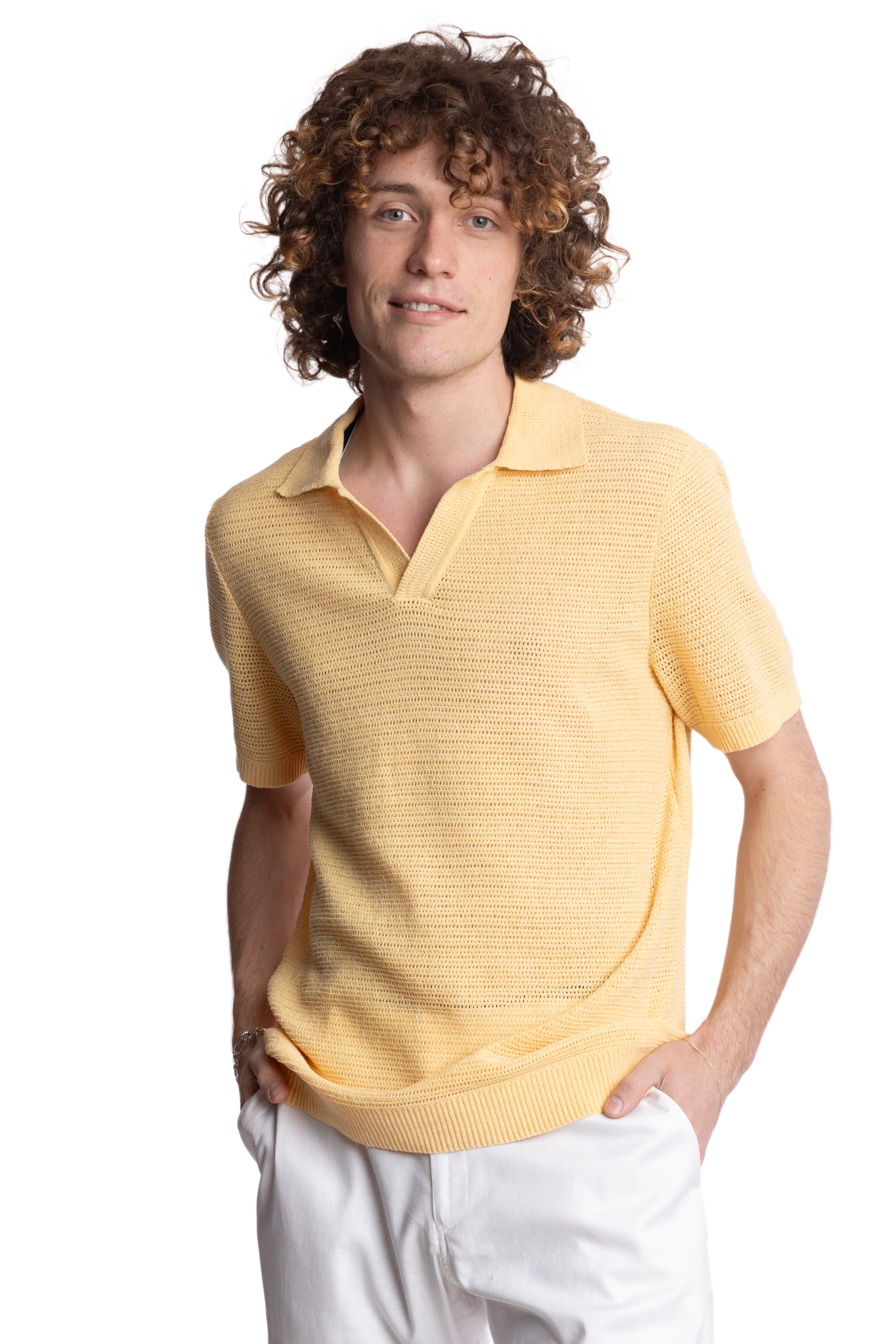 Johnny Collar Polo - Lt Yellow Chenille