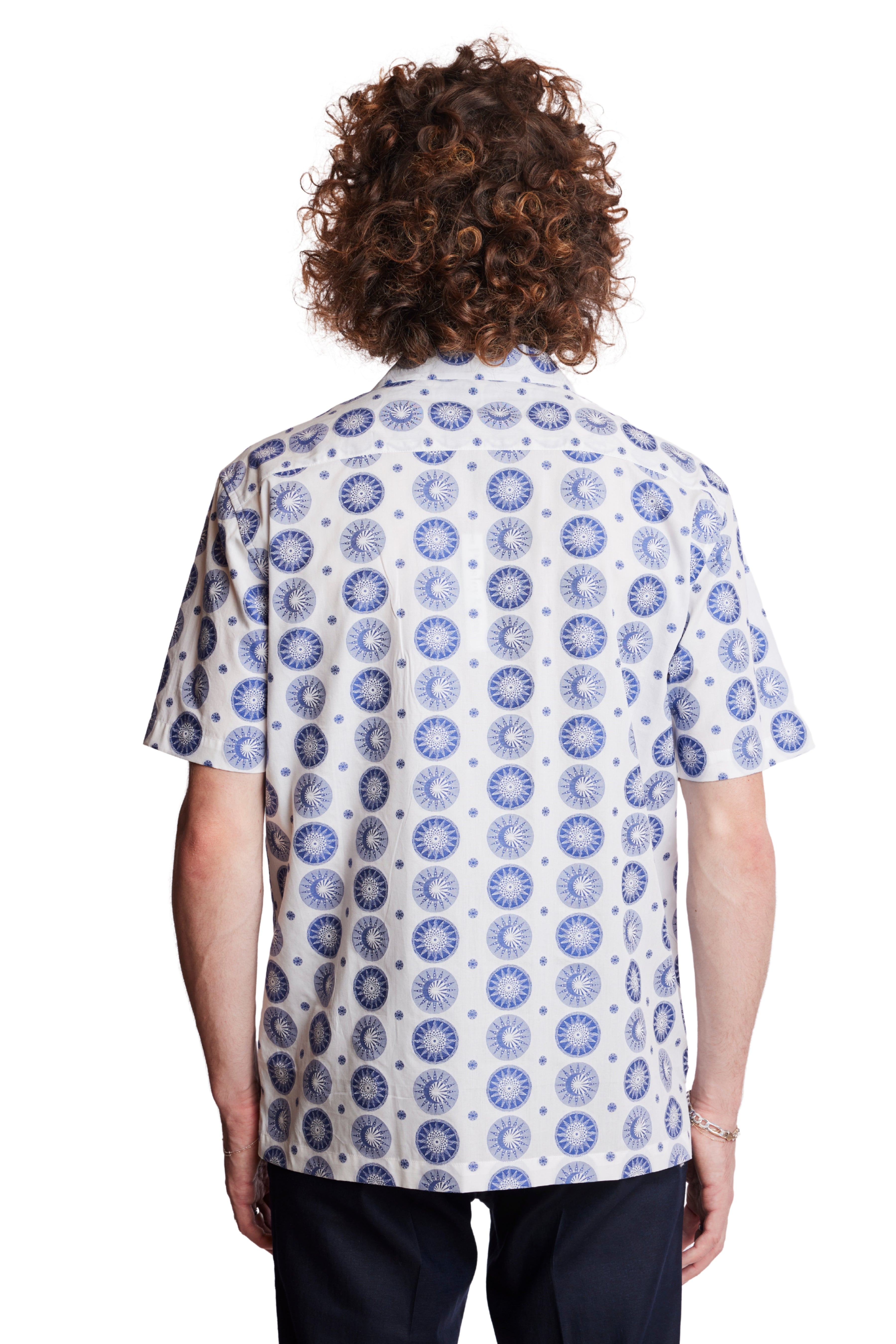 S/S Camp Collar Shirt - Wt Blue Sun Moon