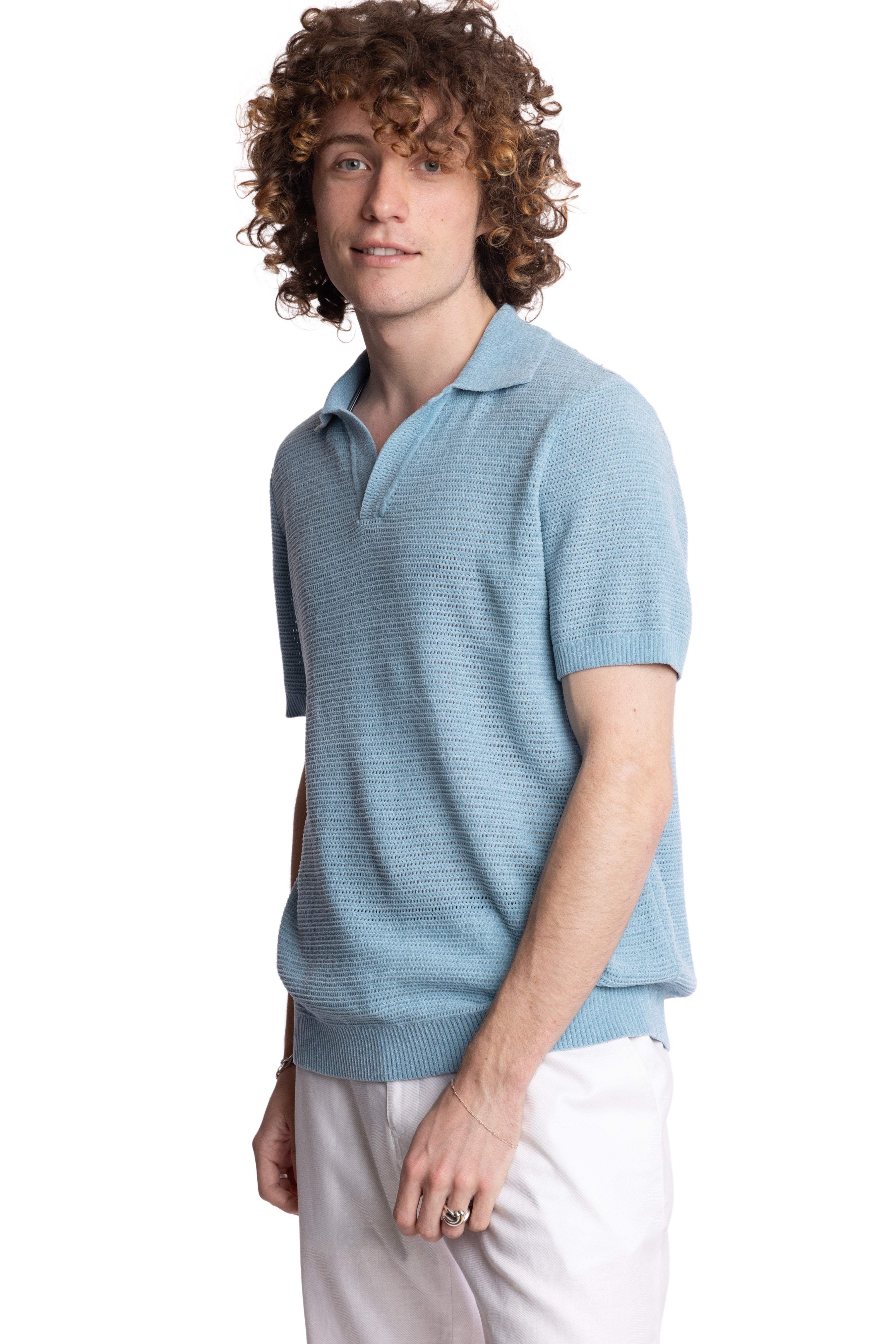 Johnny Collar Polo - Lt Blue Chenille