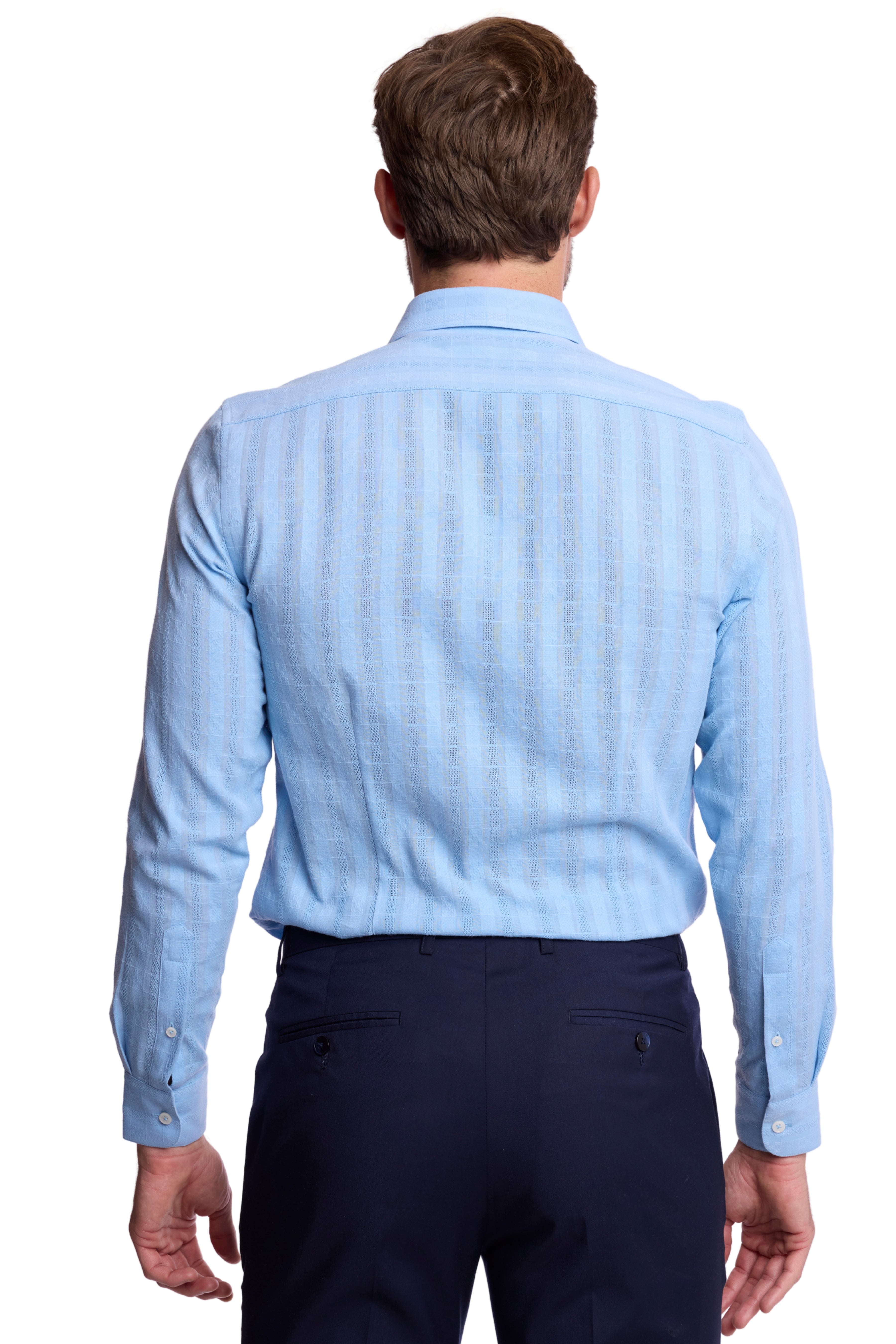 Parker Pointed Collar Shirt - Lt Blue Dobby Stripes