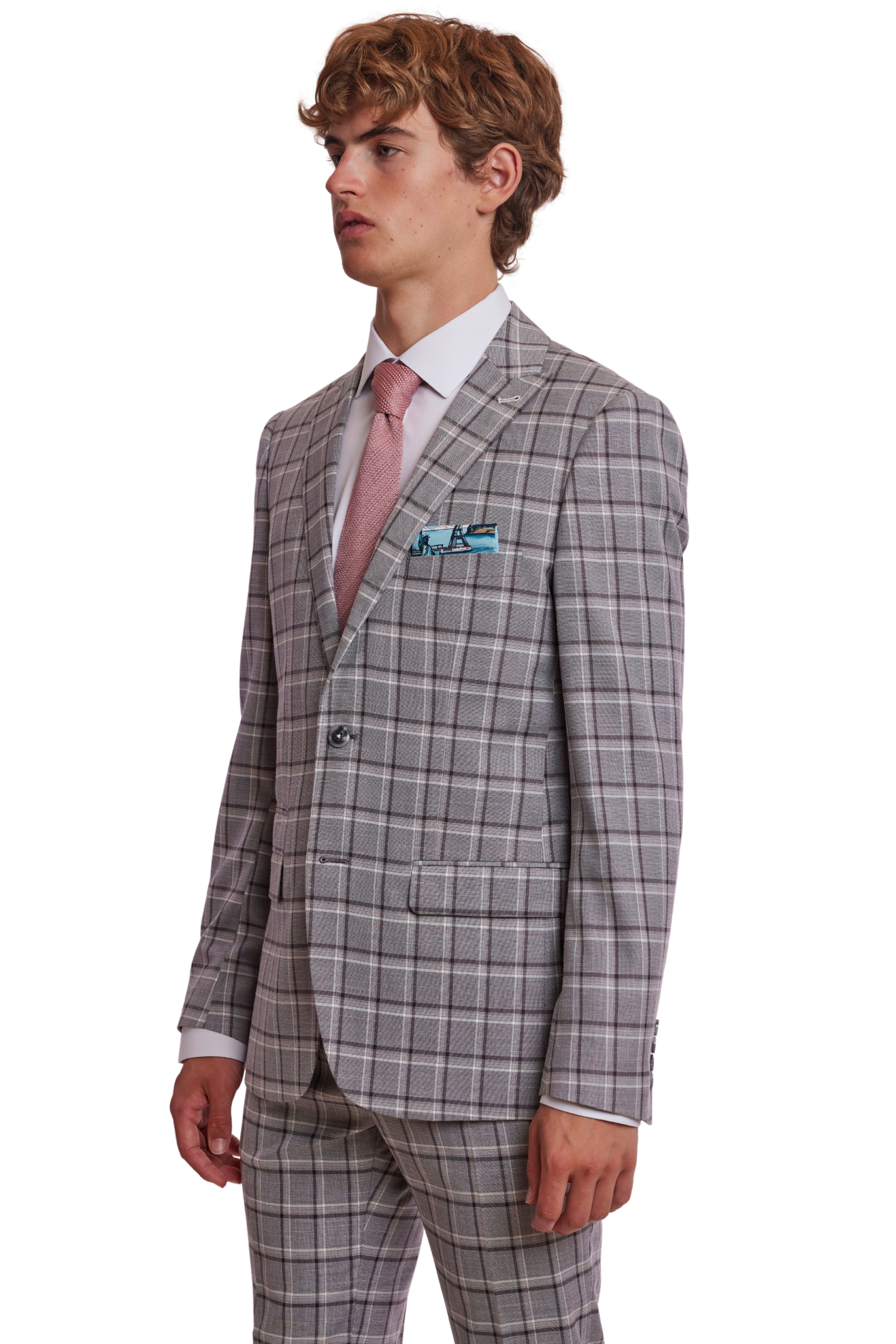 Ashton Peak Jacket  - slim - Grey Wht Peach Check