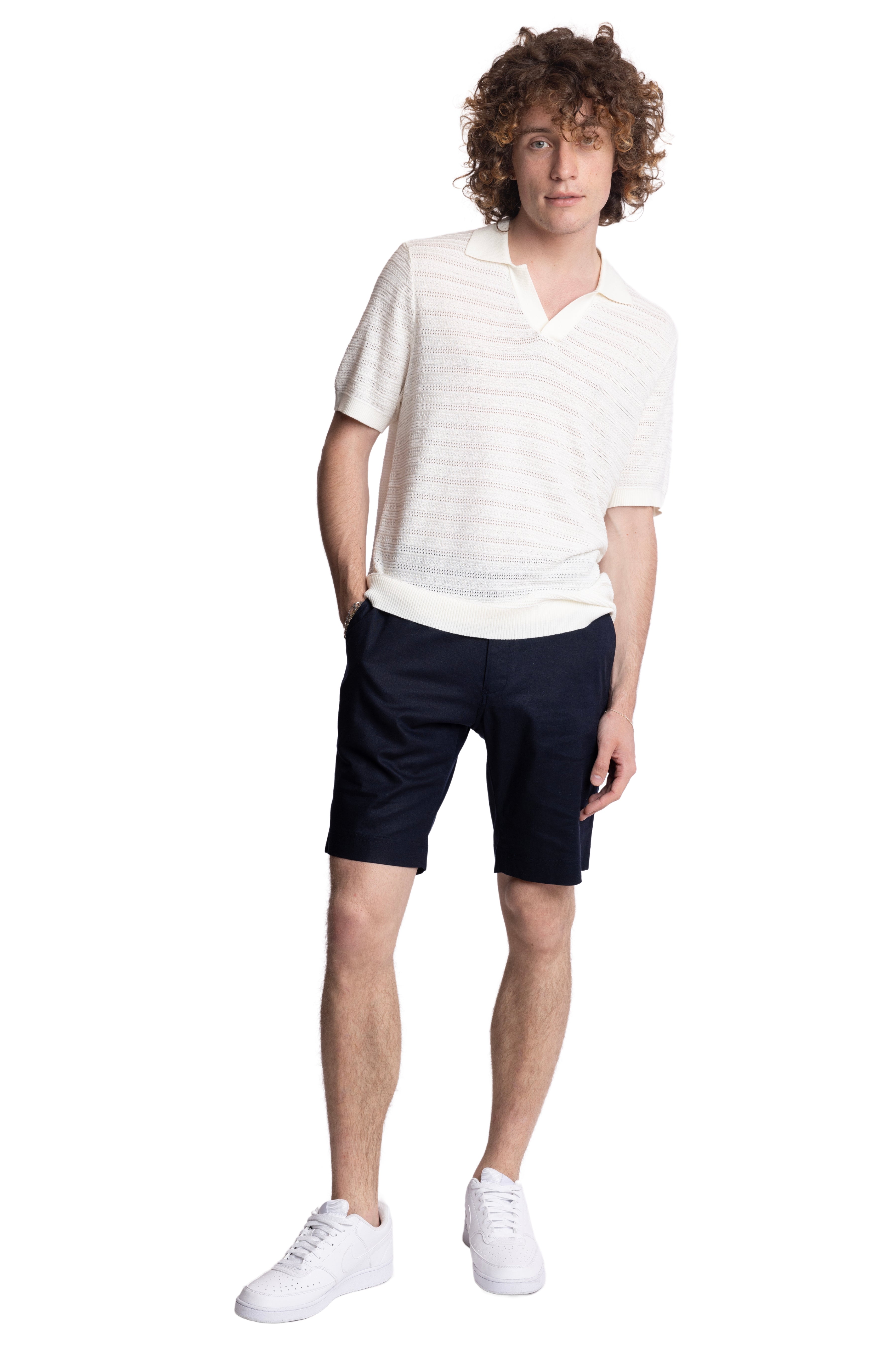 Johnny Collar 2 Tone Polo - Cream & White