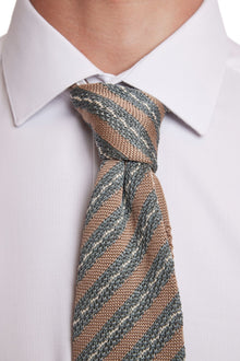  Stanley Striped Knit Tie - Green Creamy Tan