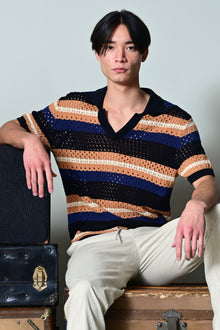  Johnny Collar Crochet Polo - Midnight Black Camel