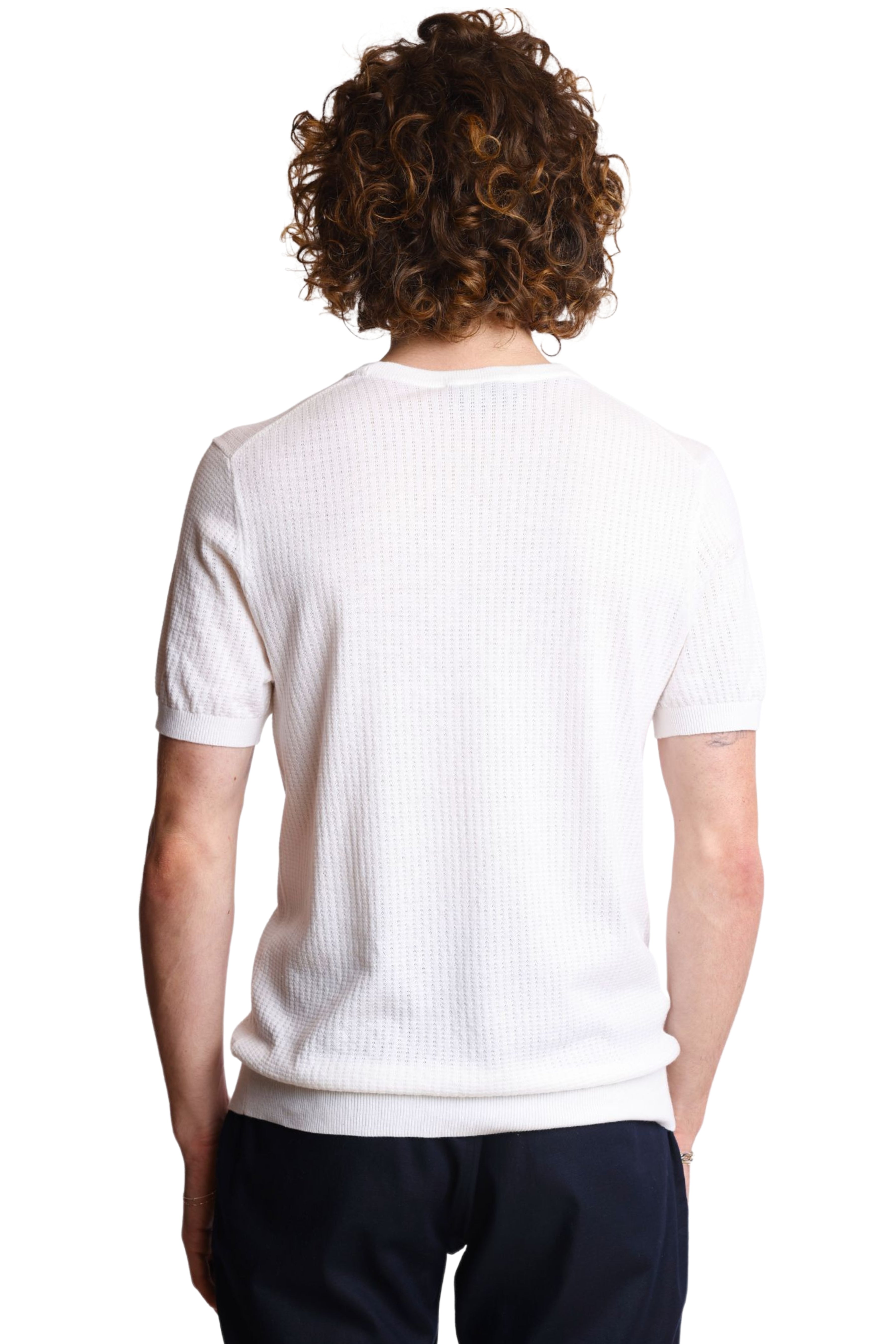 S/S Pointelle Crewneck - White