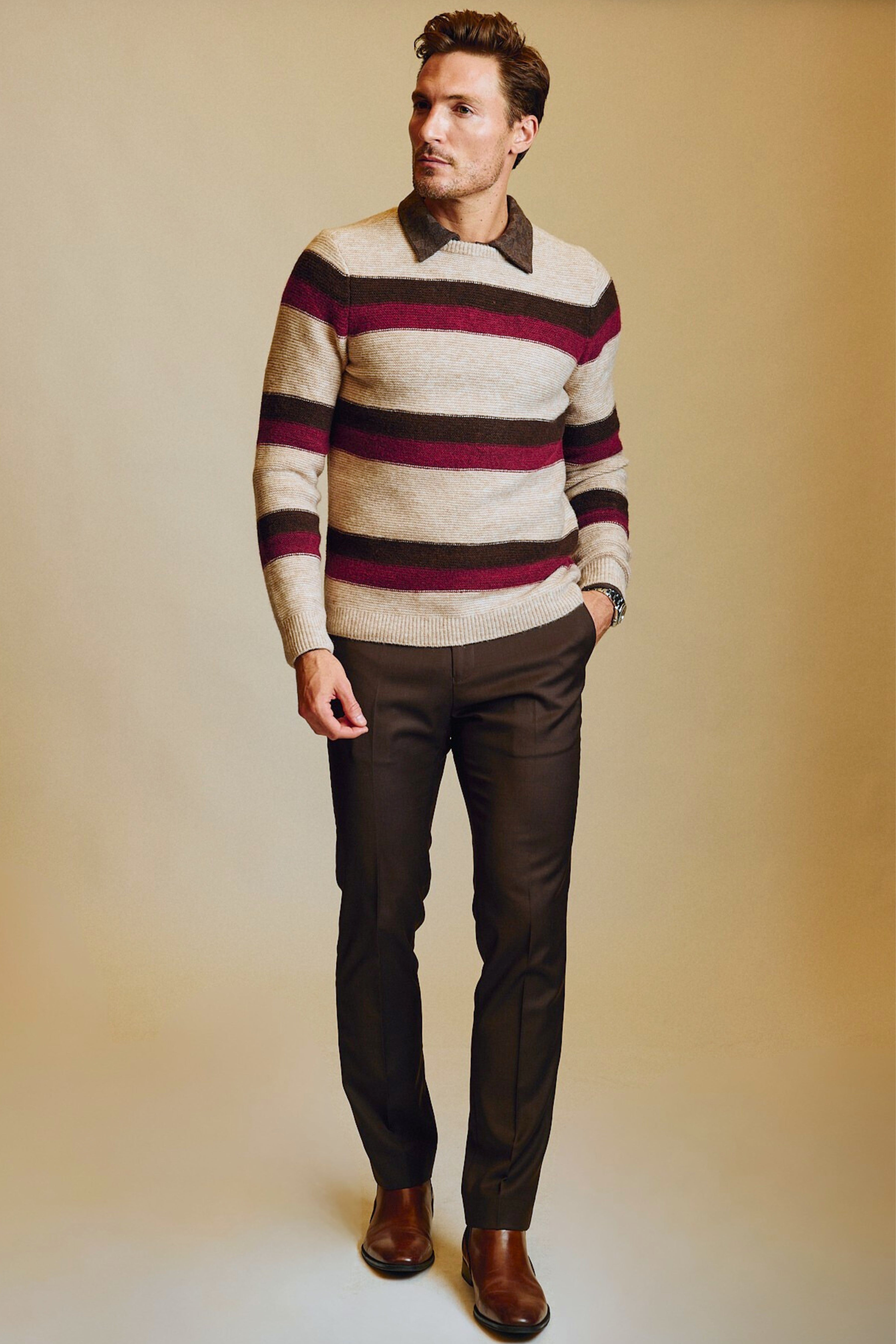 Crewneck Sweater - Cherry Coffee Stripe