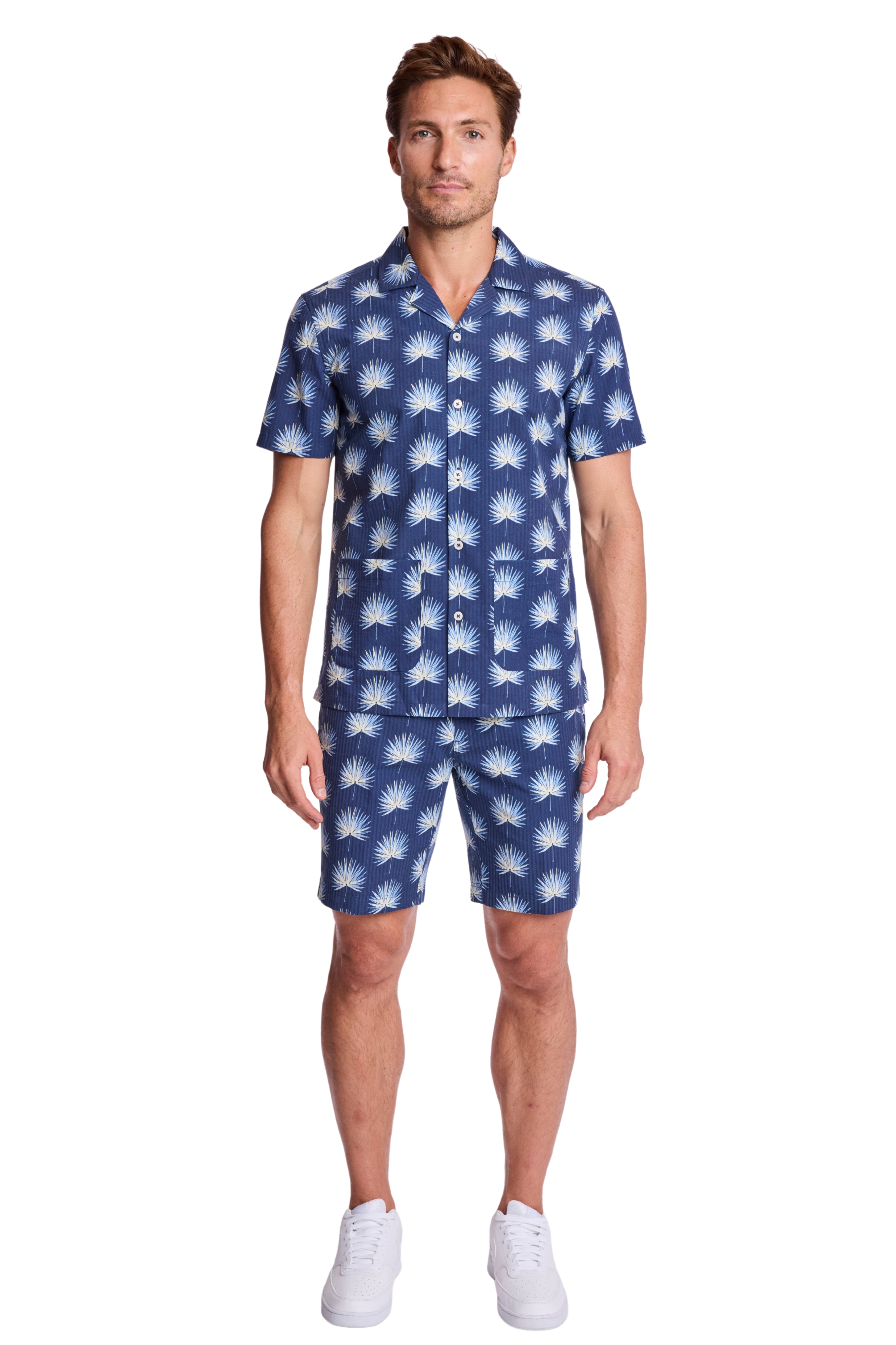 S/S Camp Collar Shirt - Ocean White Seersucker