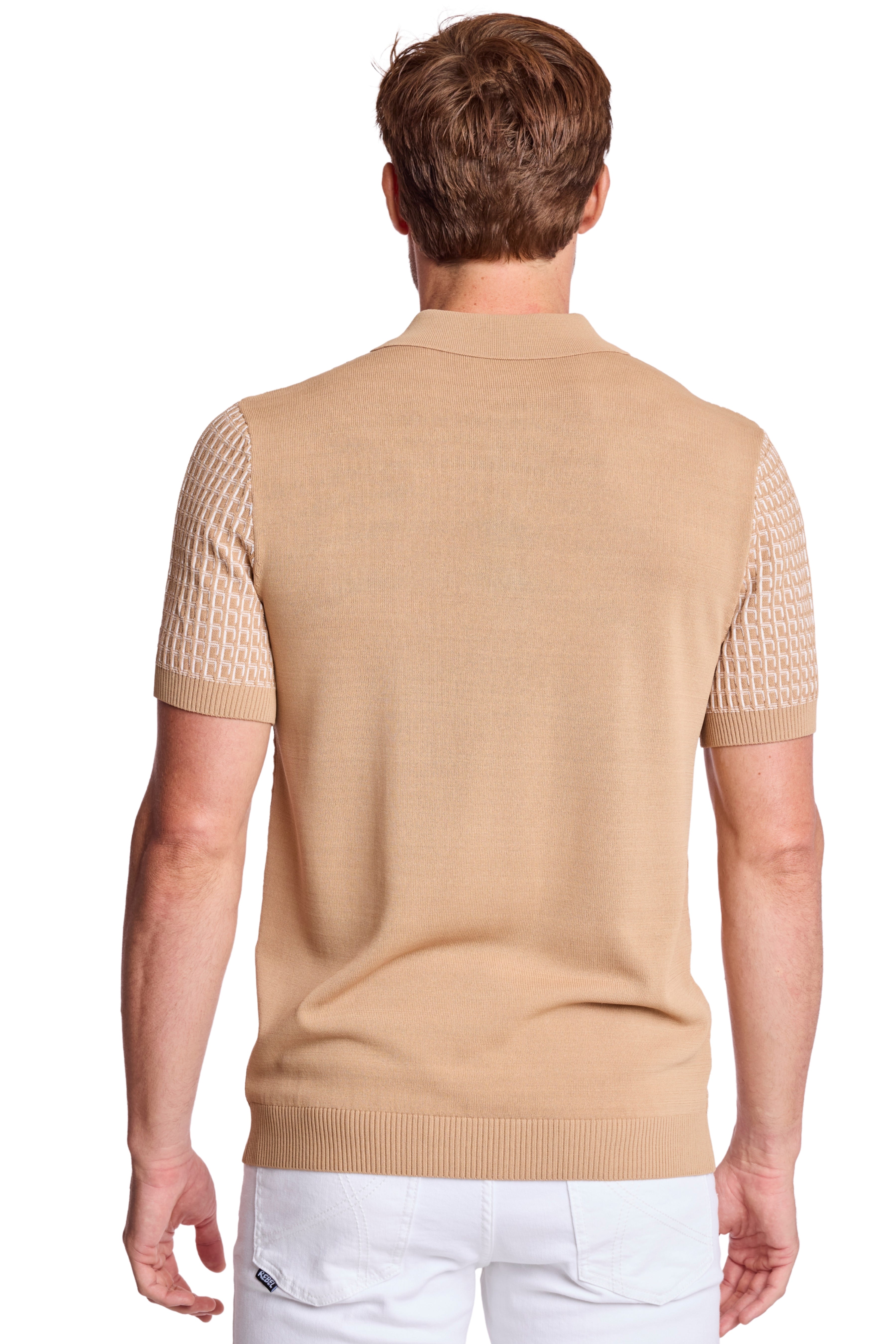3 Button Polo - Tan & White