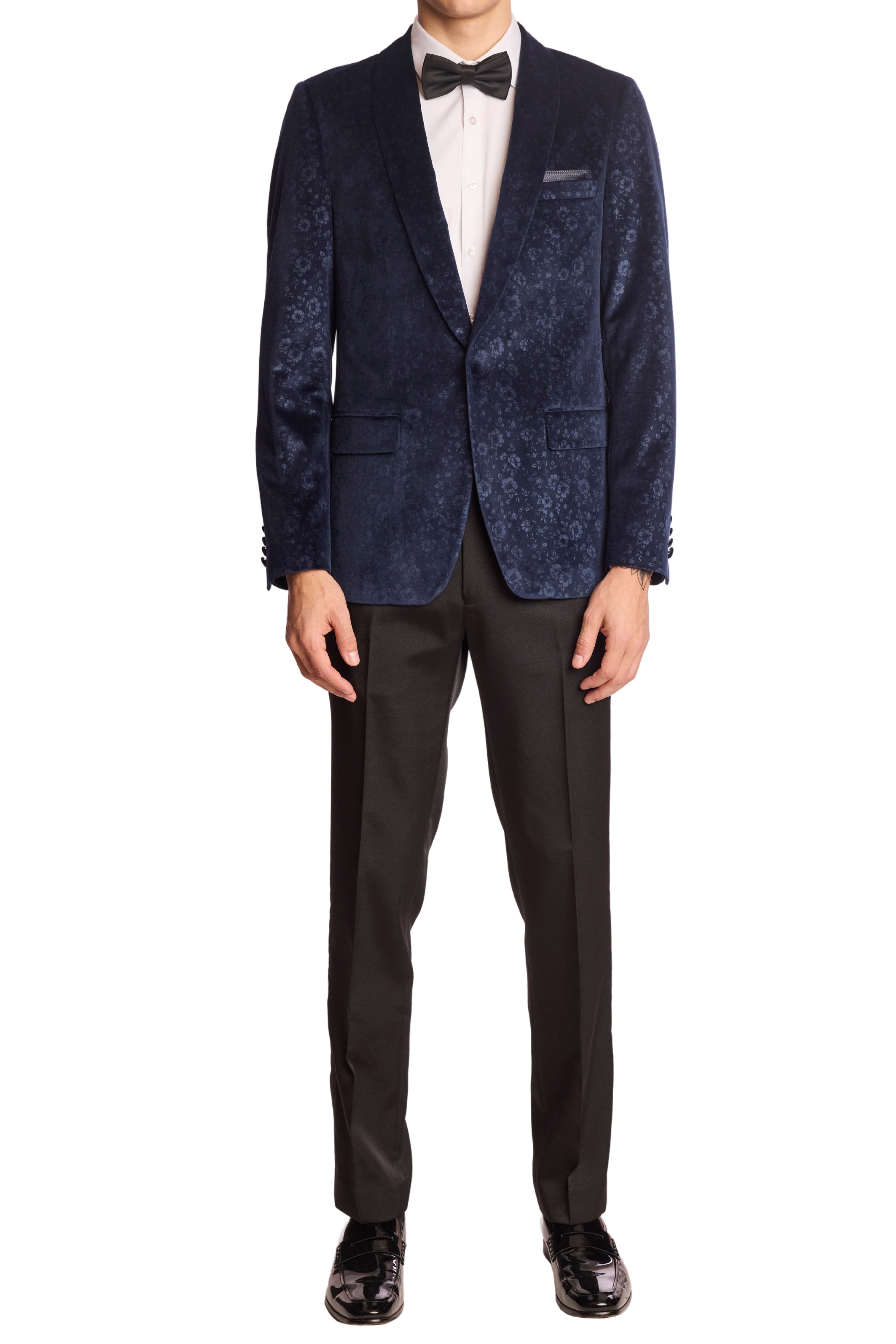Regent Shawl Tux Jacket - slim - Navy Floral Velvet