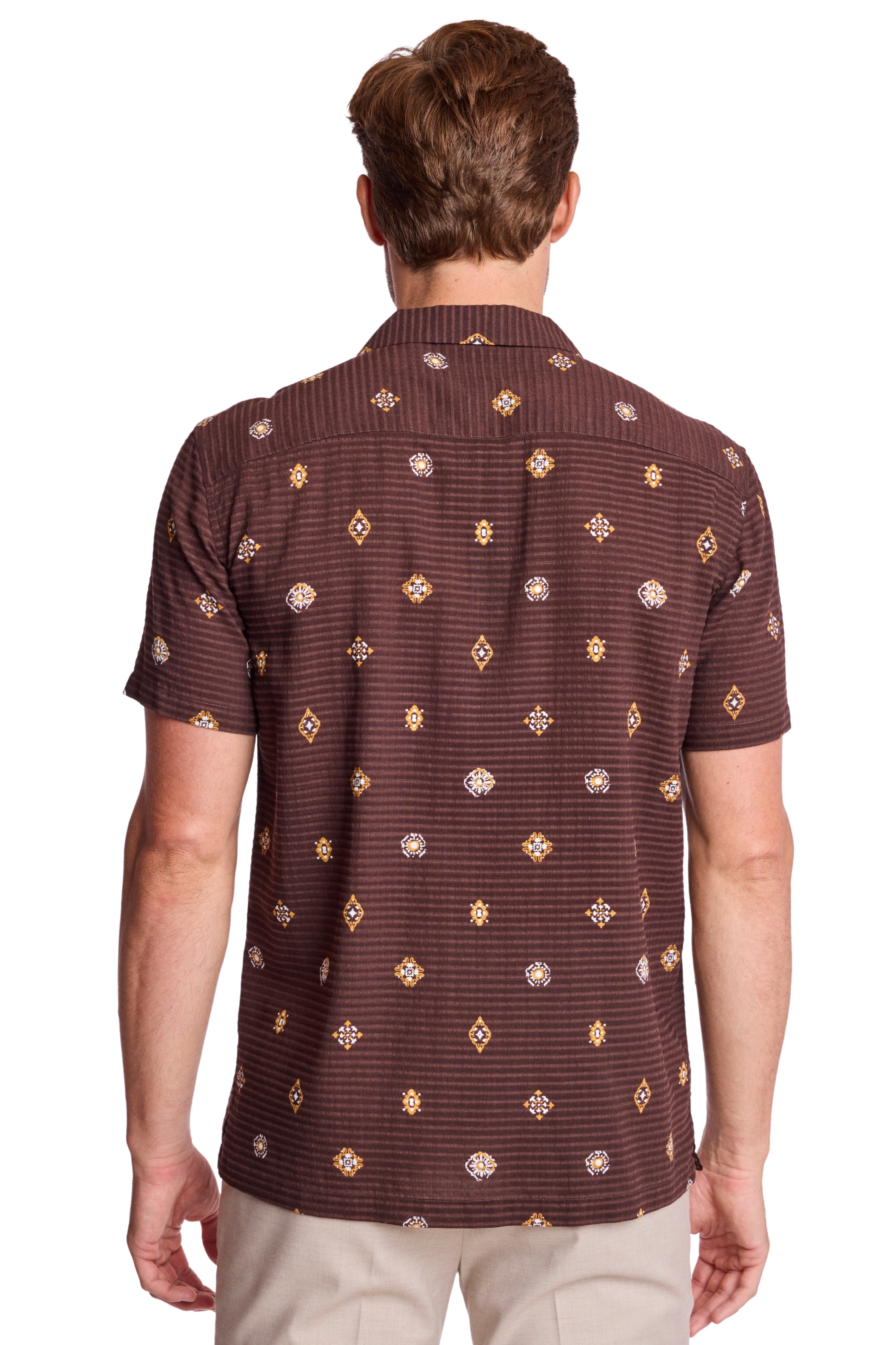 S/S Camp Collar Shirt - Golden Brown Seersucker