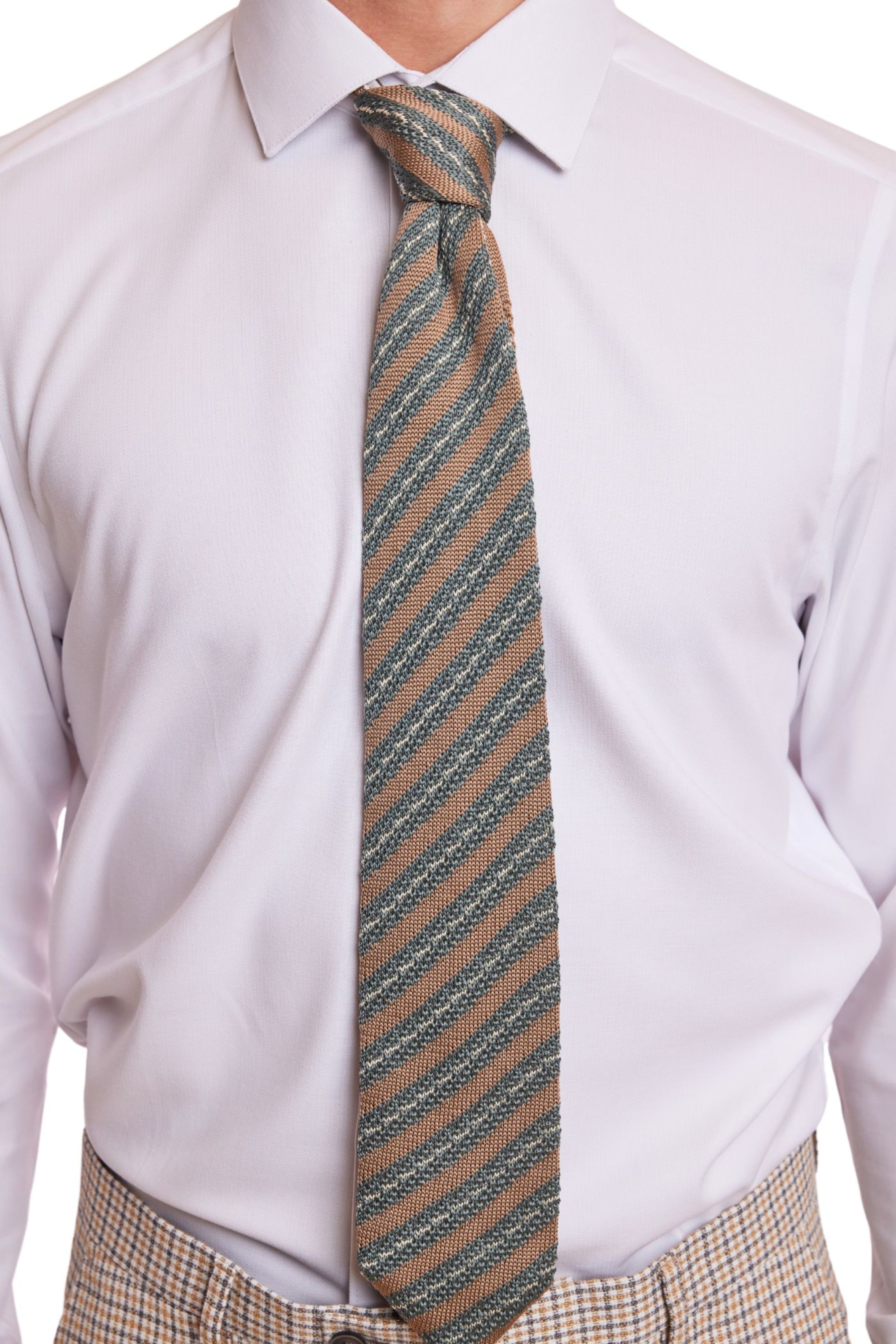 Stanley Striped Knit Tie - Green Creamy Tan