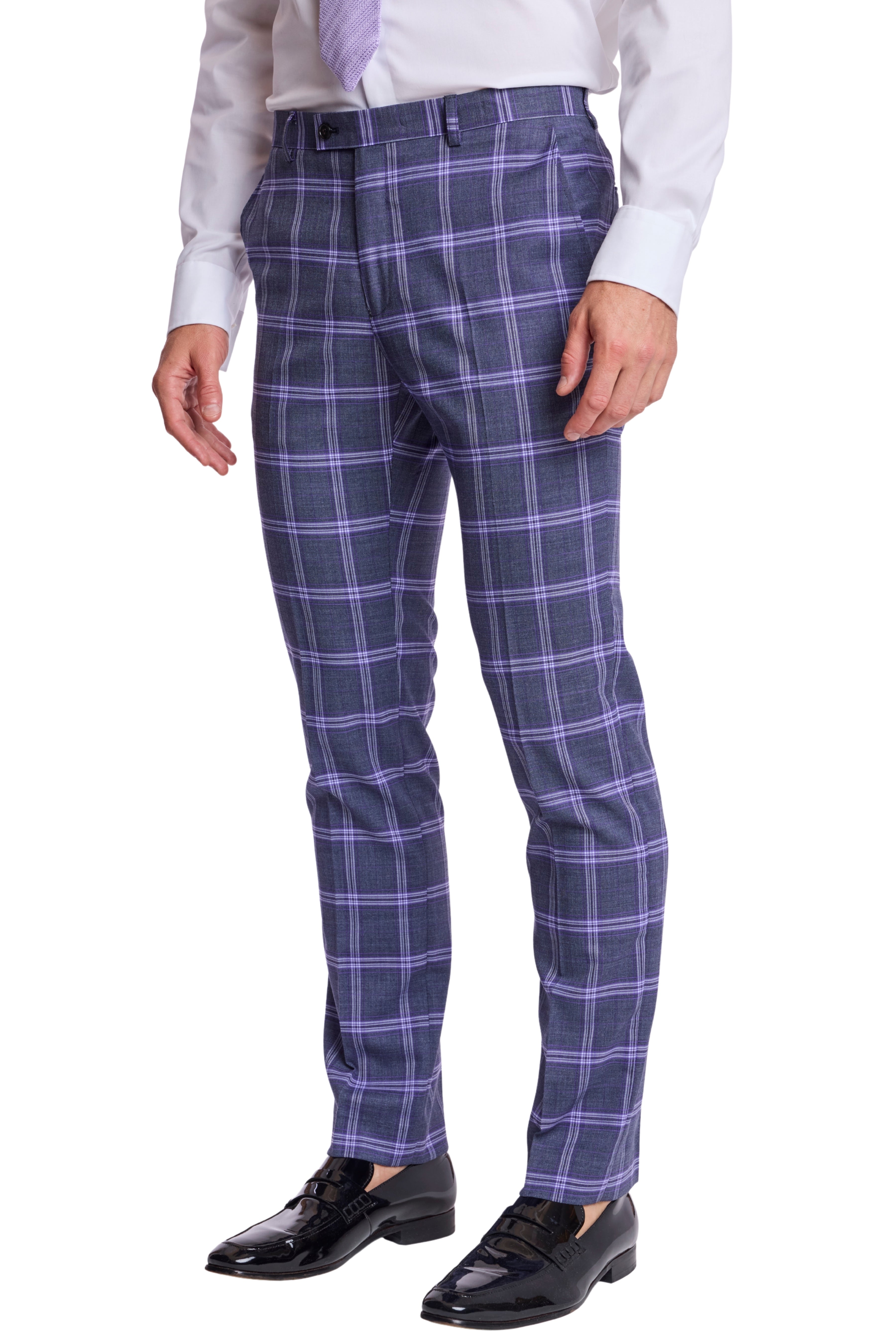 Downing Pants - slim - Purple Navy White Check