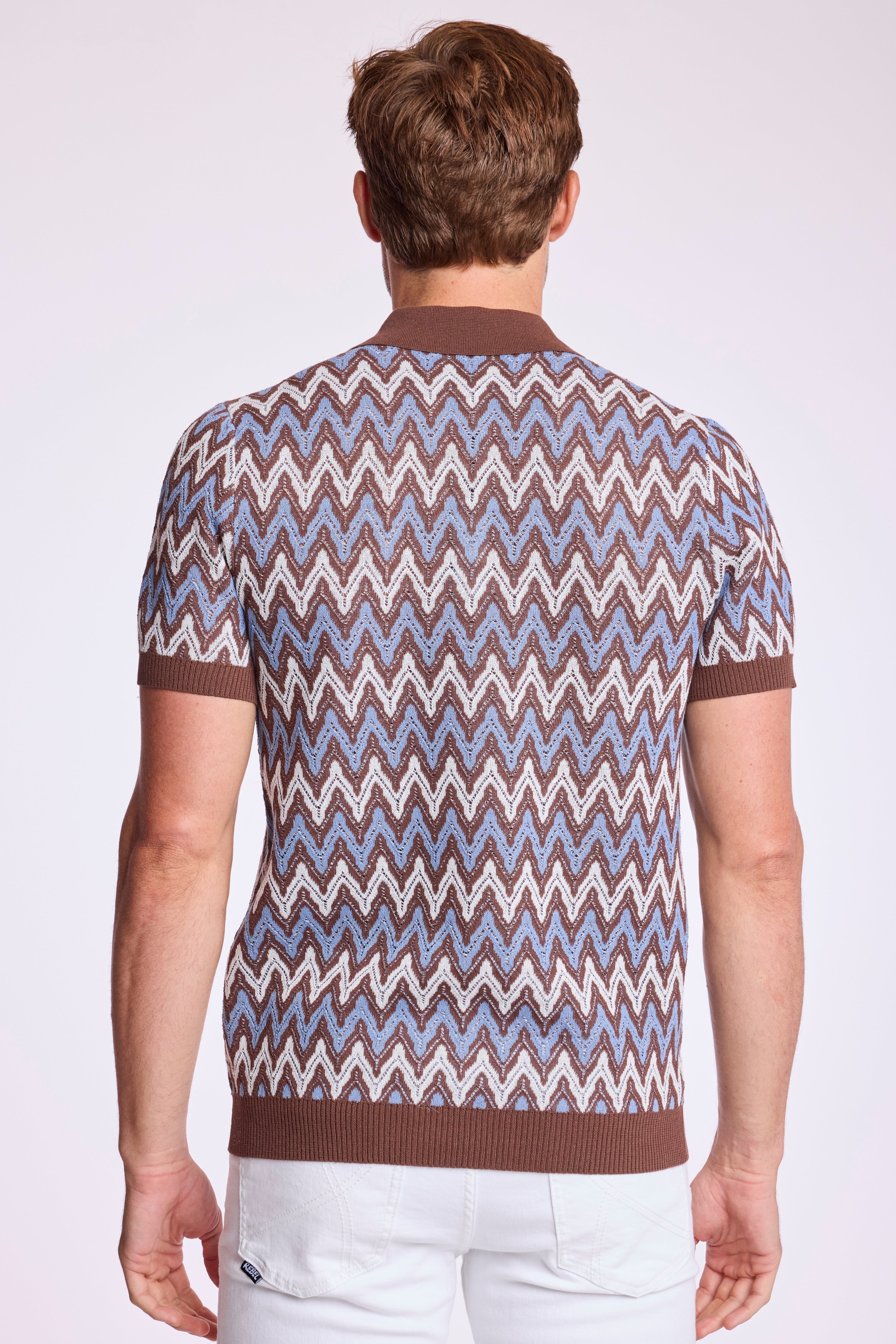 3 Button Polo - Blue Truffle Zig Zag